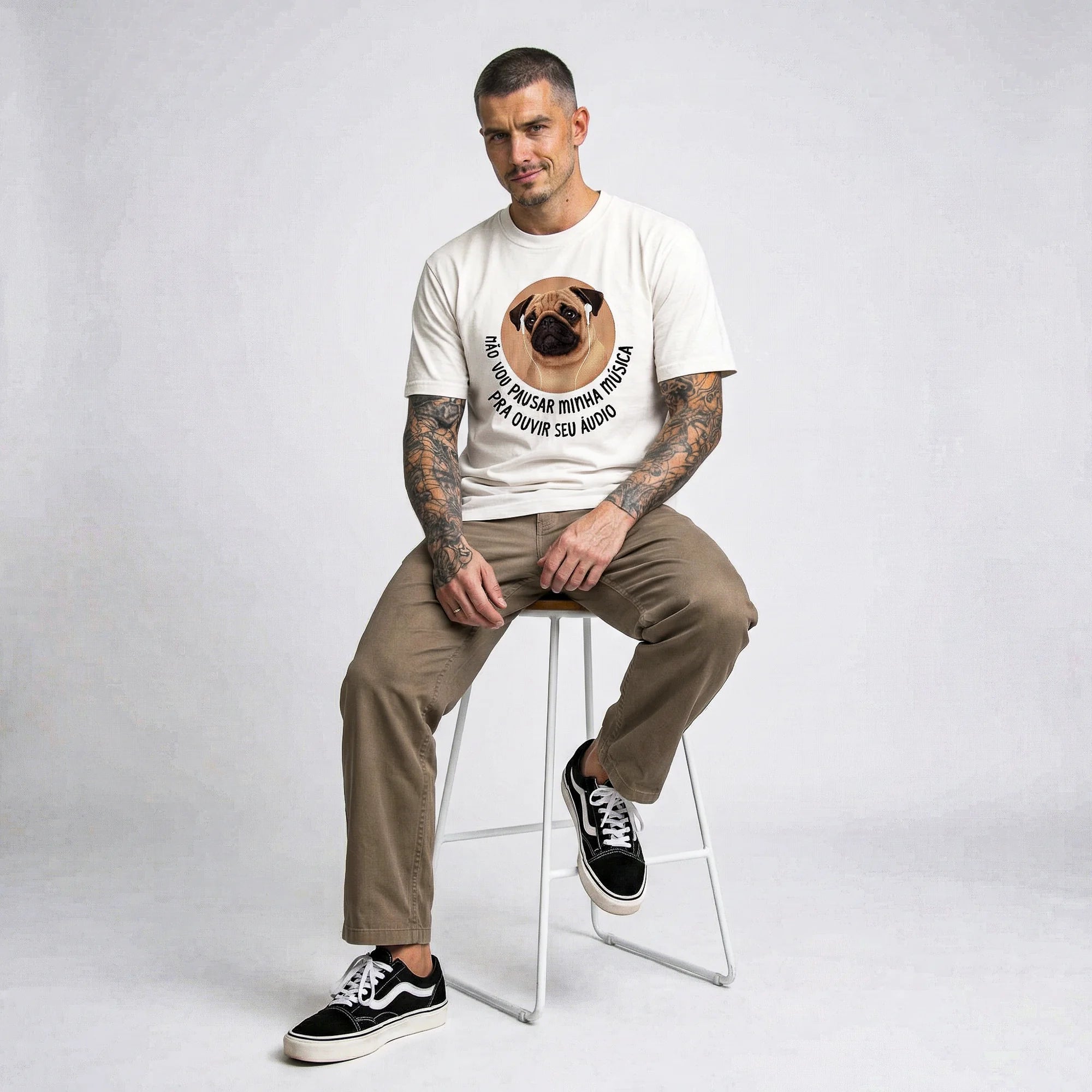 Camiseta Basica NAOVOUPARAR Masculina Off-White