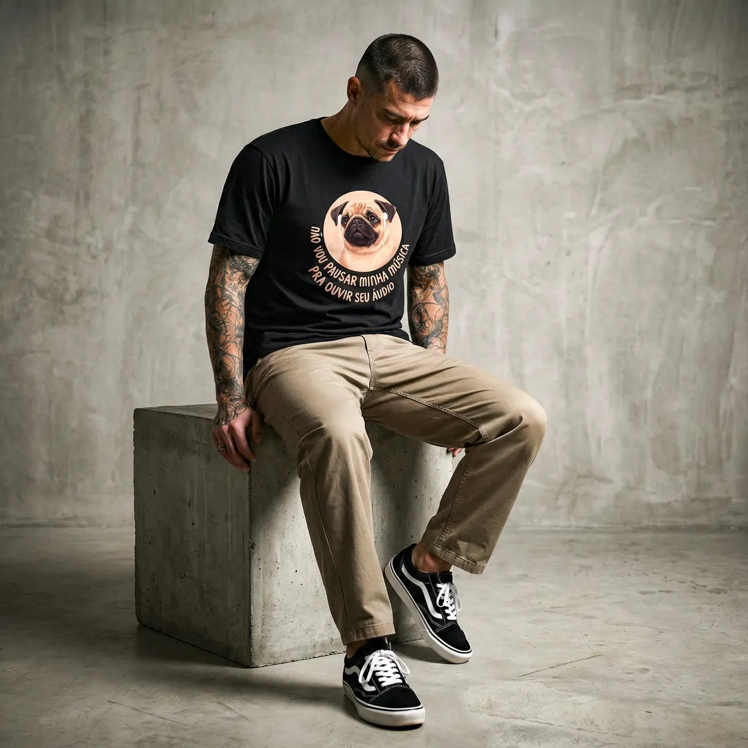 Camiseta Basica Não Vou Parar Meu Áudio Masculina Preto