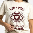 Camiseta Basica OLHOS-AMOR Feminina Off-White
