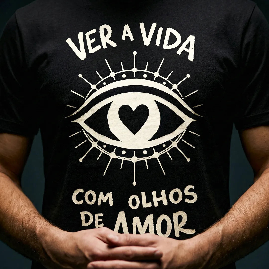Camiseta Basica Ver a Vida Com Olhos de Amor Masculina Preto