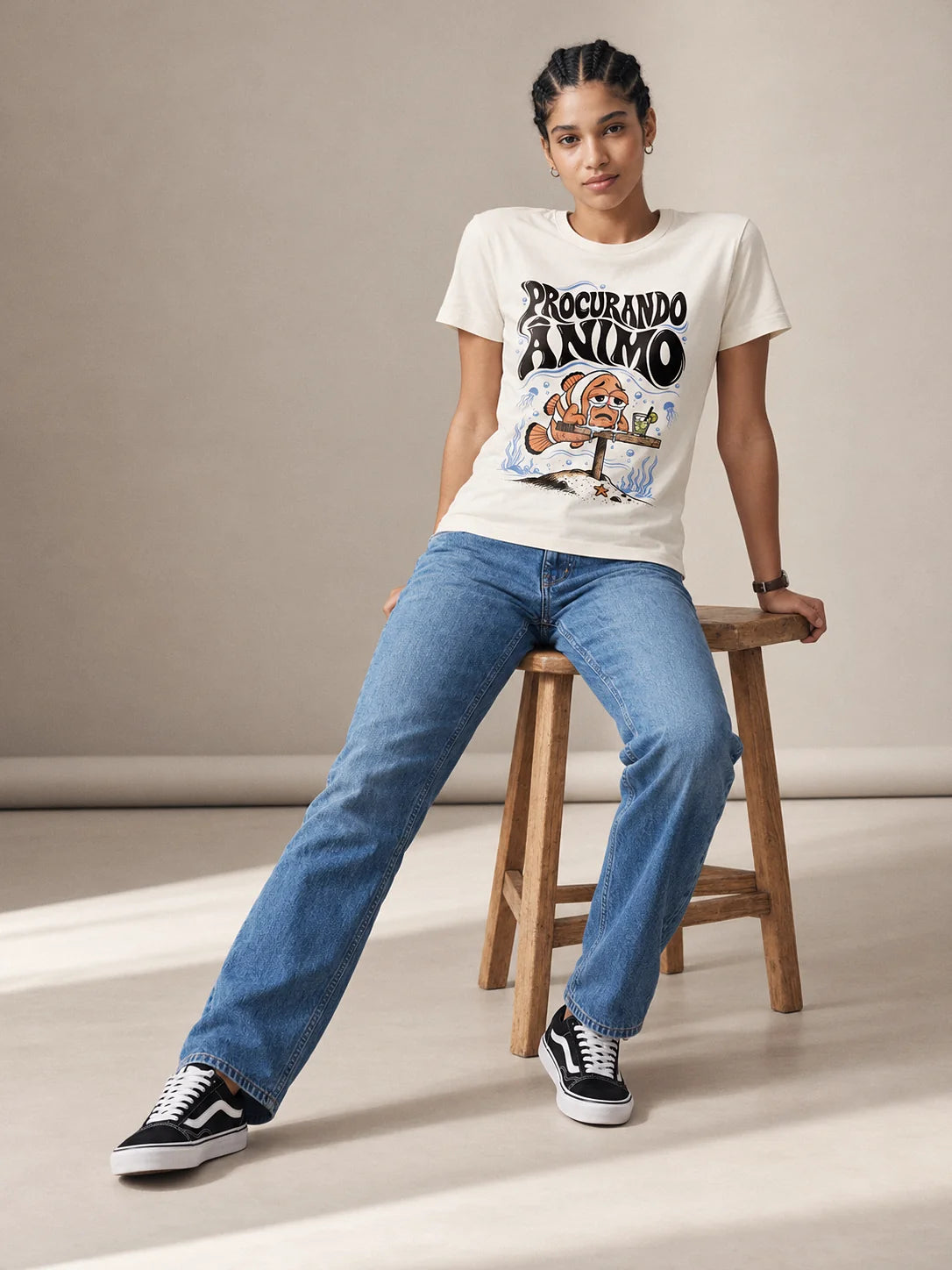 Camiseta Básica Procurando Ânimo - Feminina Off-White