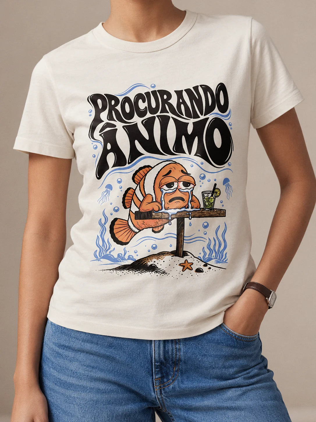 Camiseta Básica Procurando Ânimo - Feminina Off-White