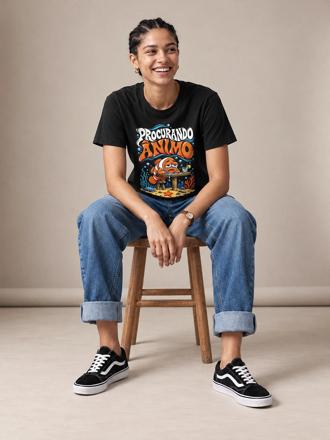 Camiseta Básica Procurando Ânimo - Feminina Preto