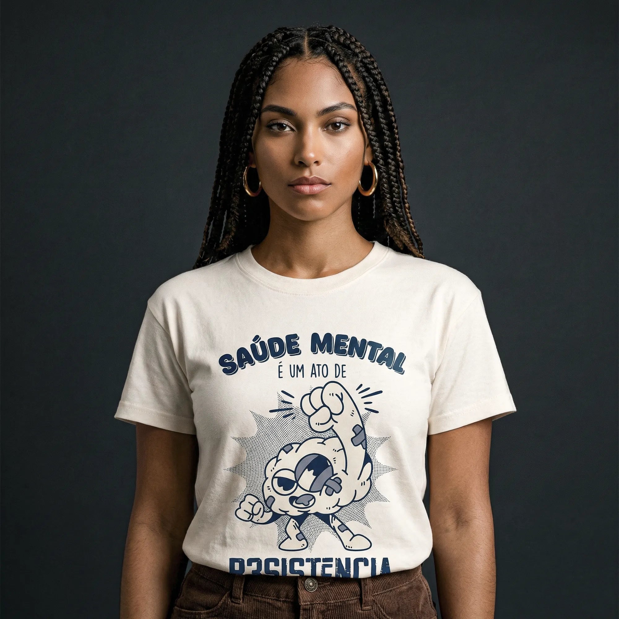 Camiseta Básica Saúde Mental é um Ato Revolucionário Feminina Off-White