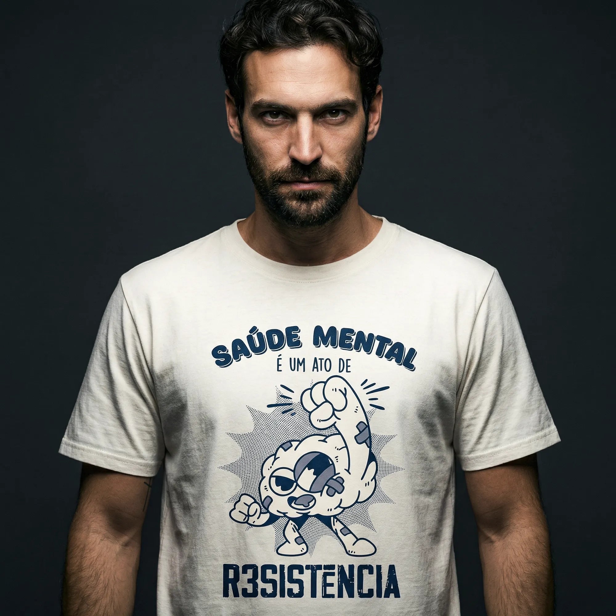 Camiseta Básica Saúde Mental é um Ato Revolucionário Masculina Off-White