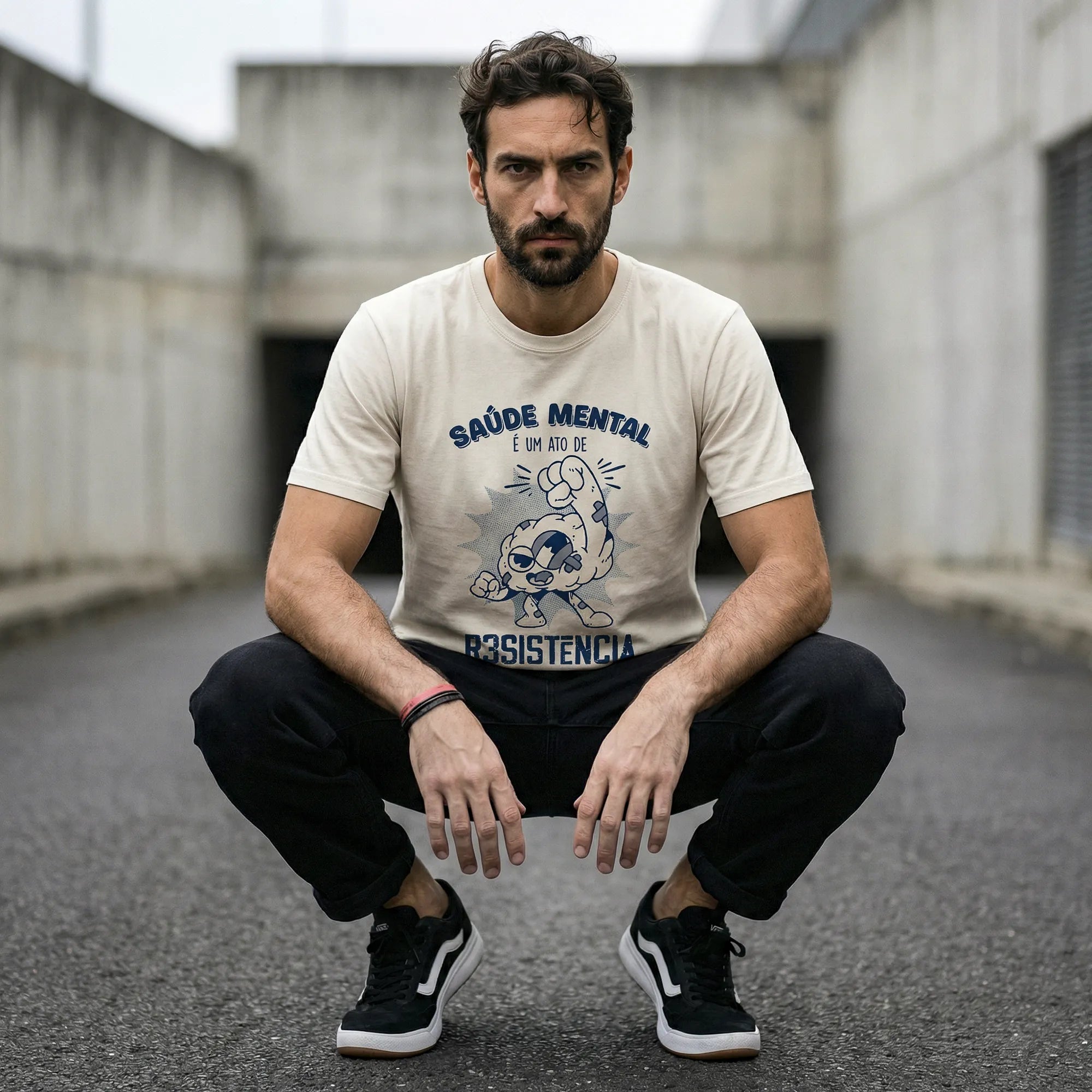 Camiseta Básica Saúde Mental é um Ato Revolucionário Masculina Off-White