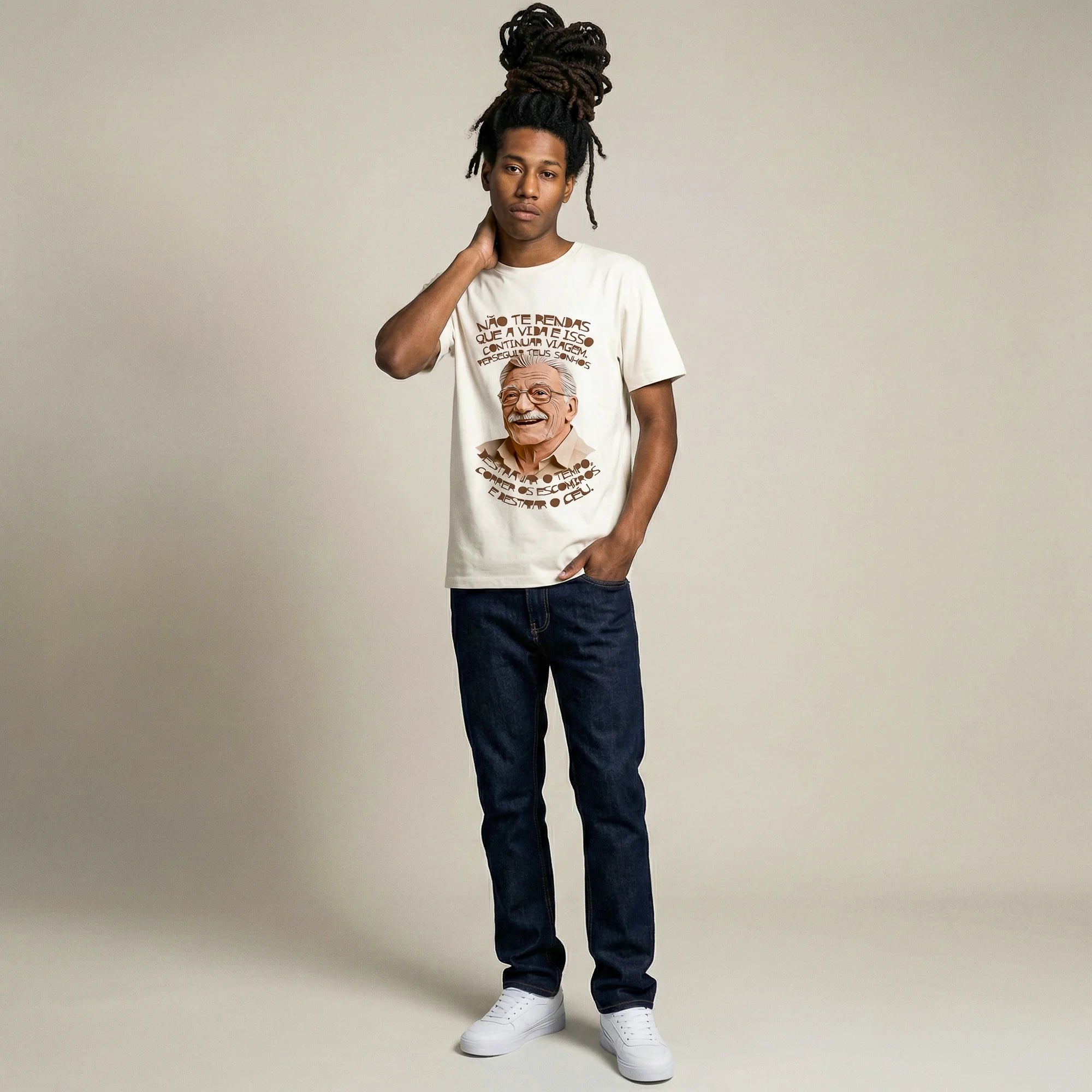Camiseta Basica naorendas Masculina Off-White
