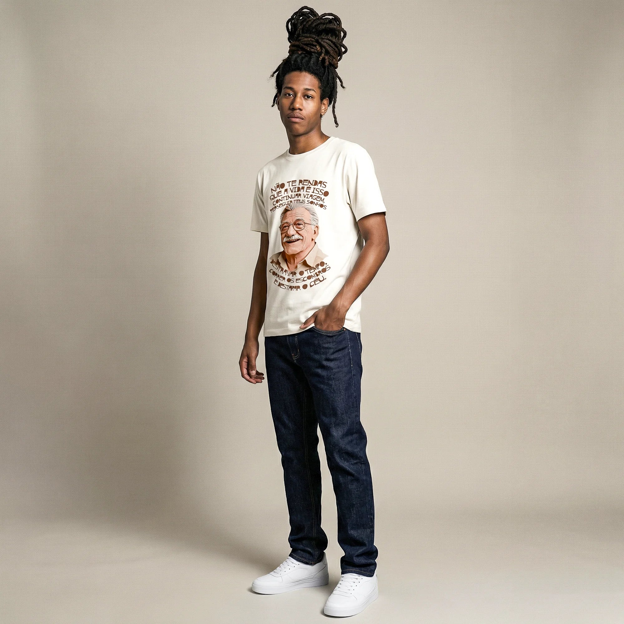 Camiseta Basica naorendas Masculina Off-White