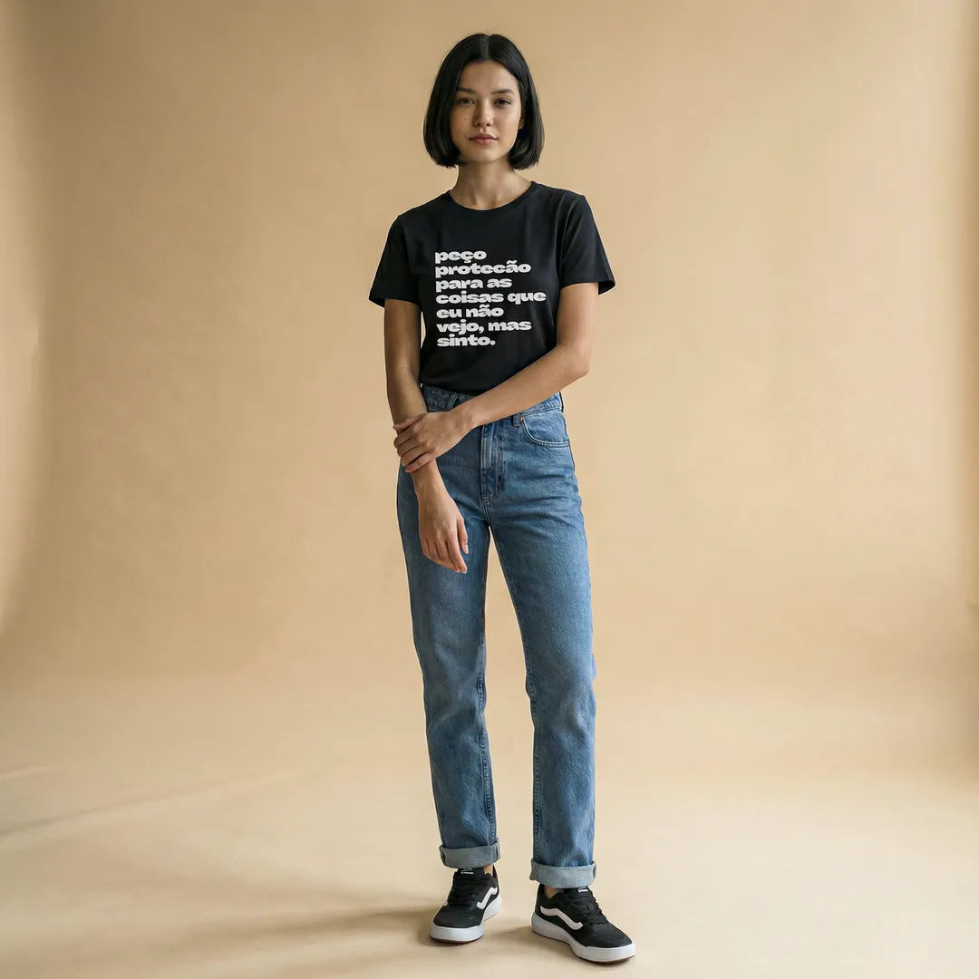 Camiseta Básica Peço Proteção Feminina Preto