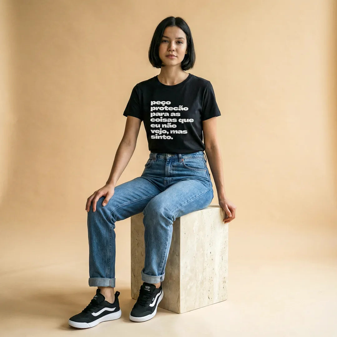 Camiseta Básica Peço Proteção Feminina Preto