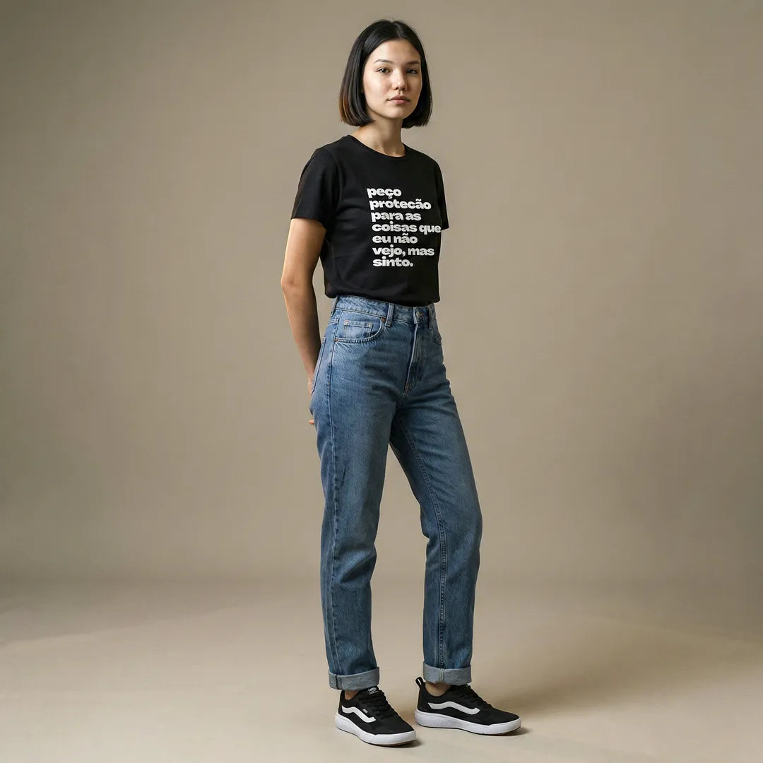 Camiseta Básica Peço Proteção Feminina Preto