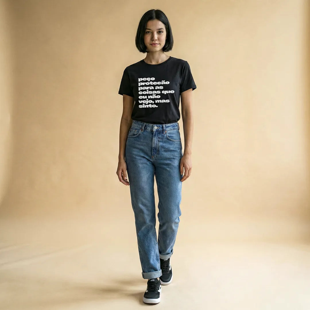 Camiseta Básica Peço Proteção Feminina Preto