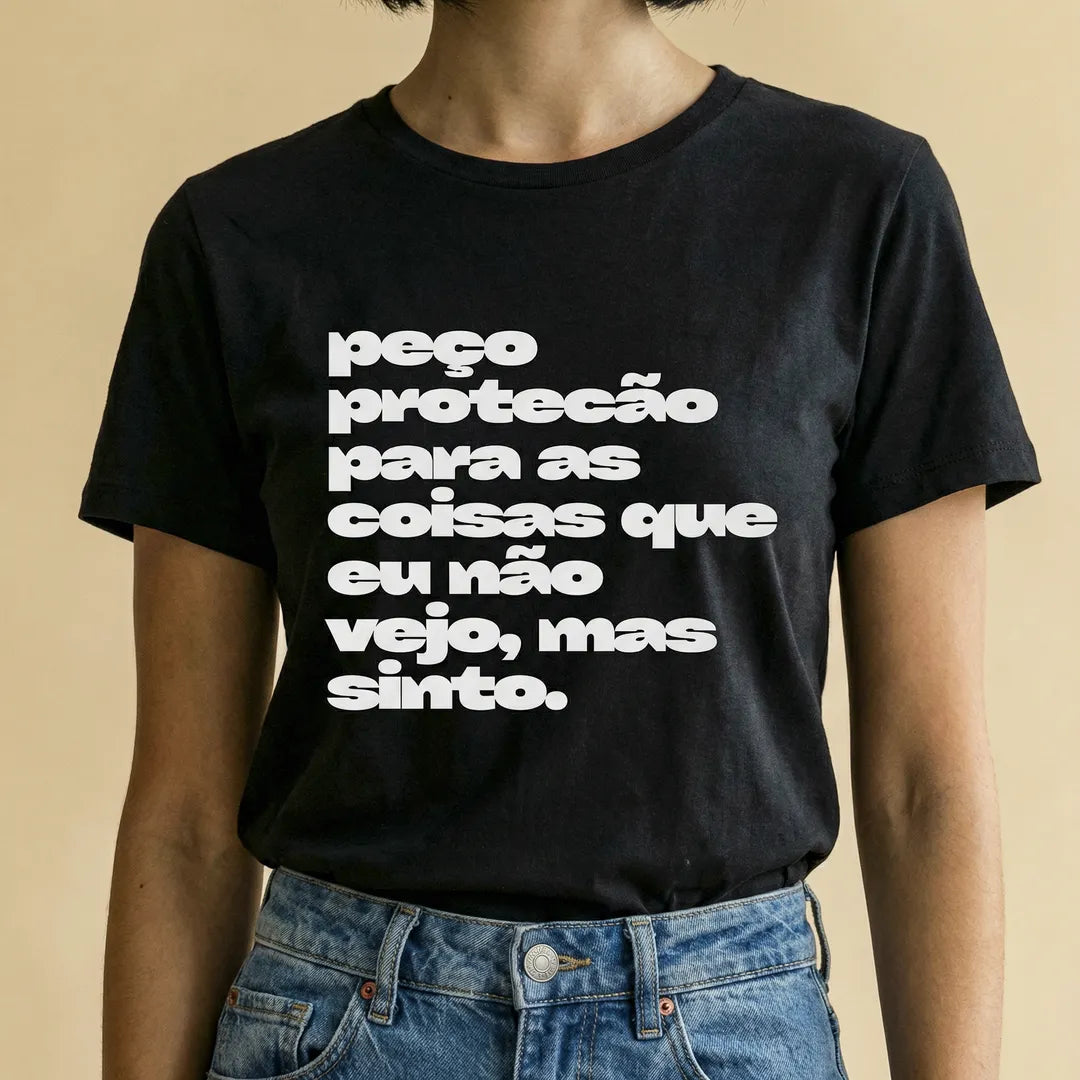 Camiseta Básica Peço Proteção Feminina Preto