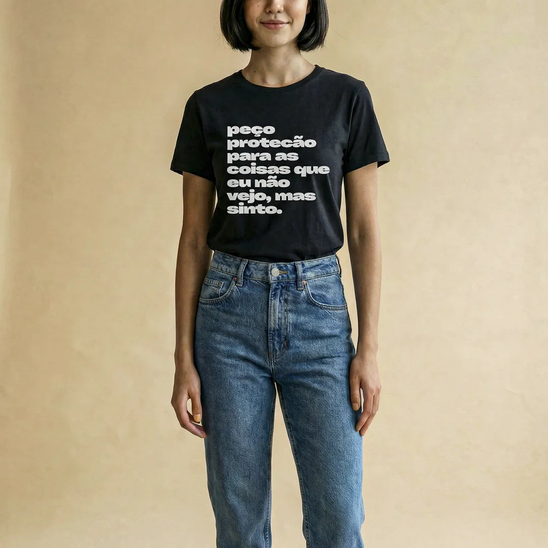 Camiseta Básica Peço Proteção Feminina Preto