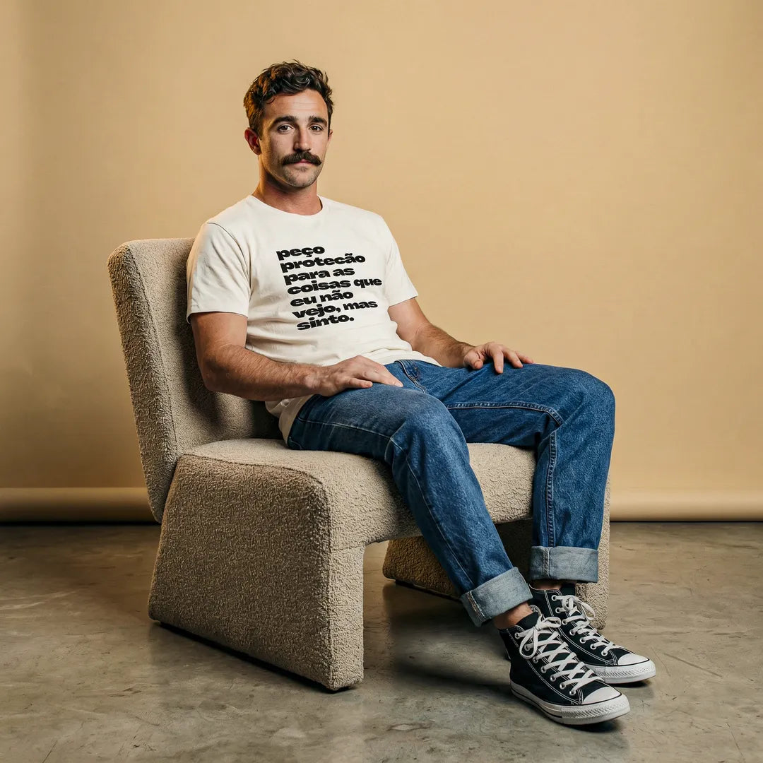 Camiseta Básica Peço Proteção Masculina Off-White