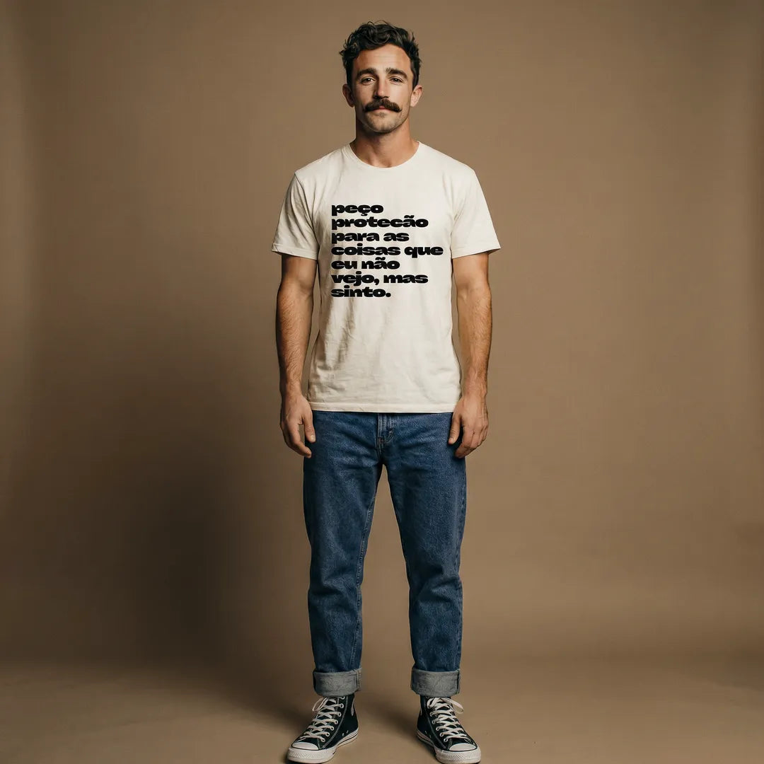 Camiseta Básica Peço Proteção Masculina Off-White