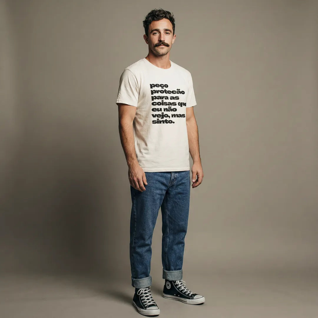 Camiseta Básica Peço Proteção Masculina Off-White