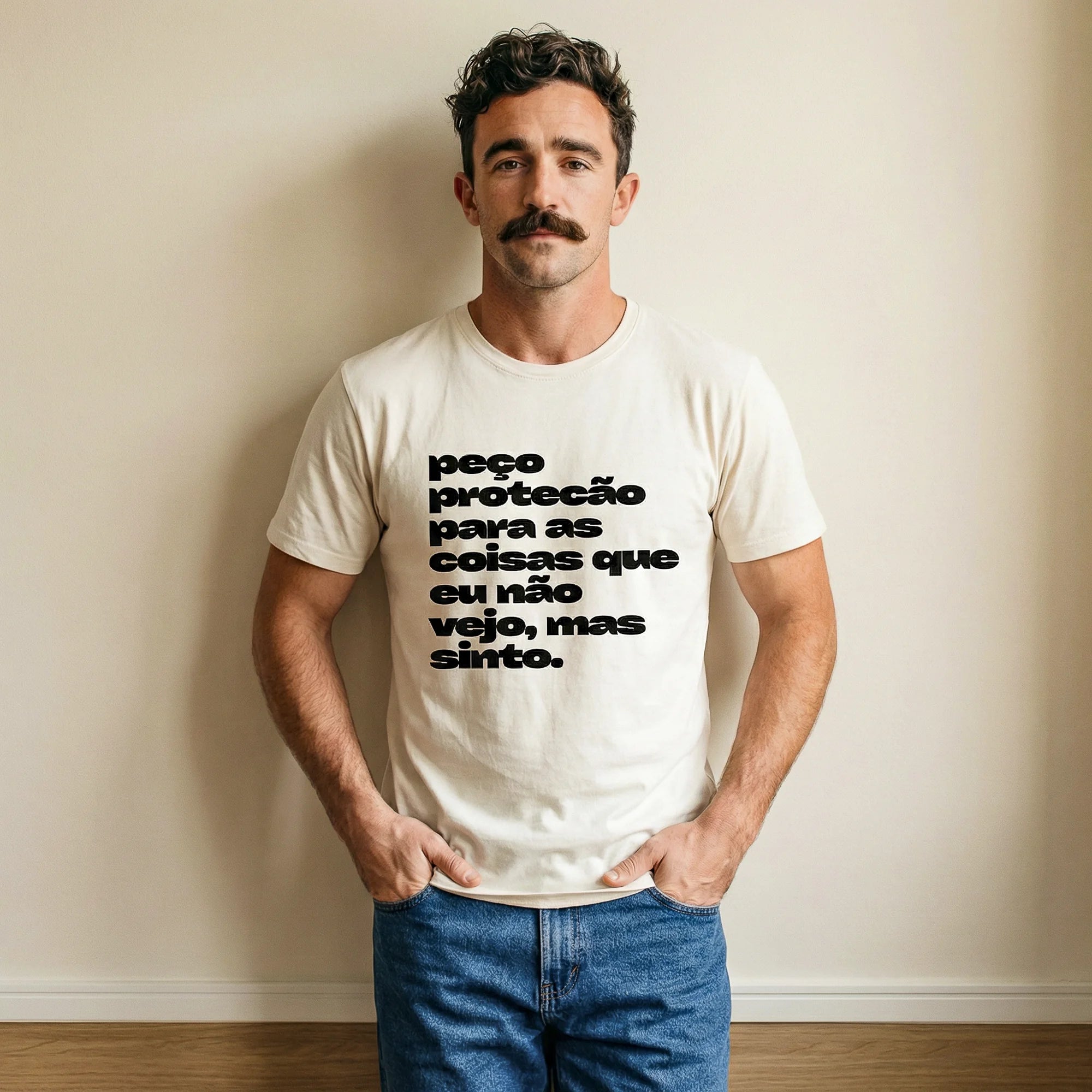Camiseta Basica pecoprotecao Masculina Off-White