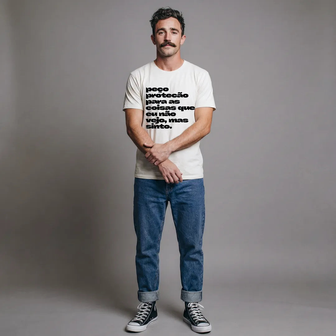 Camiseta Básica Peço Proteção Masculina Off-White