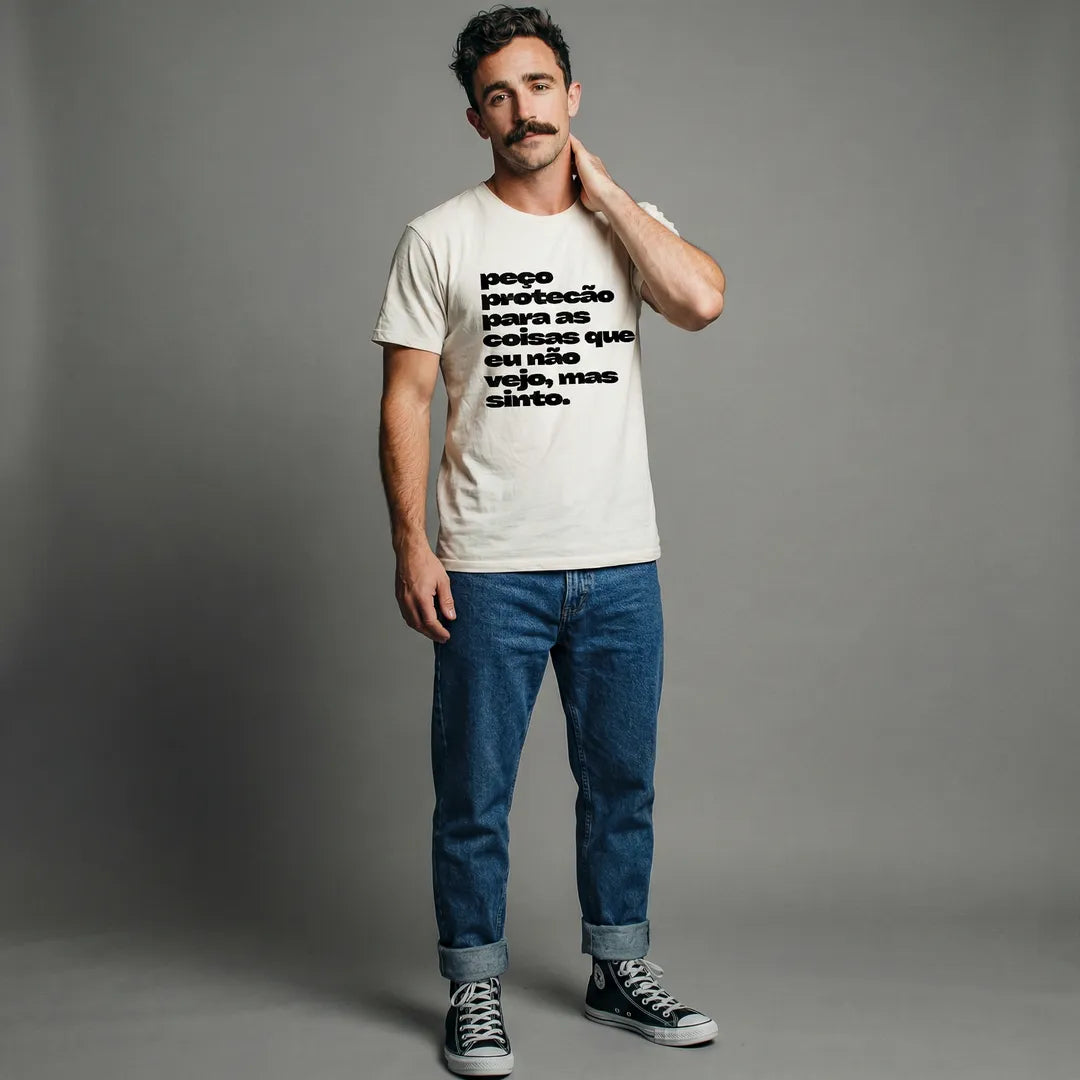 Camiseta Básica Peço Proteção Masculina Off-White