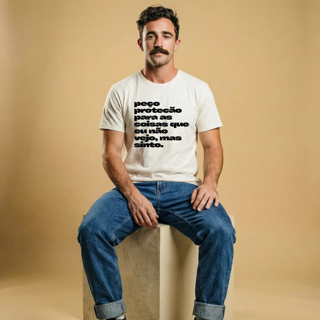 Camiseta Básica Peço Proteção Masculina Off-White