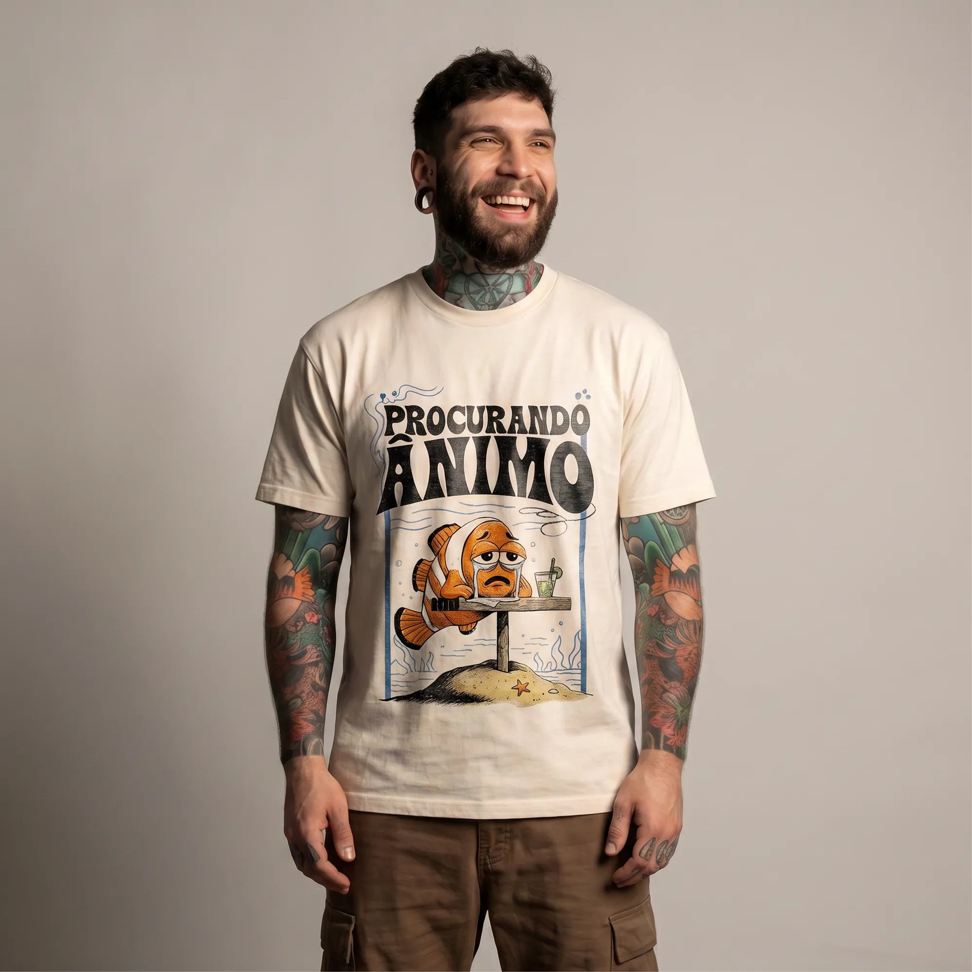 Camiseta Basica Procurando Animo Masculina Off-White 04