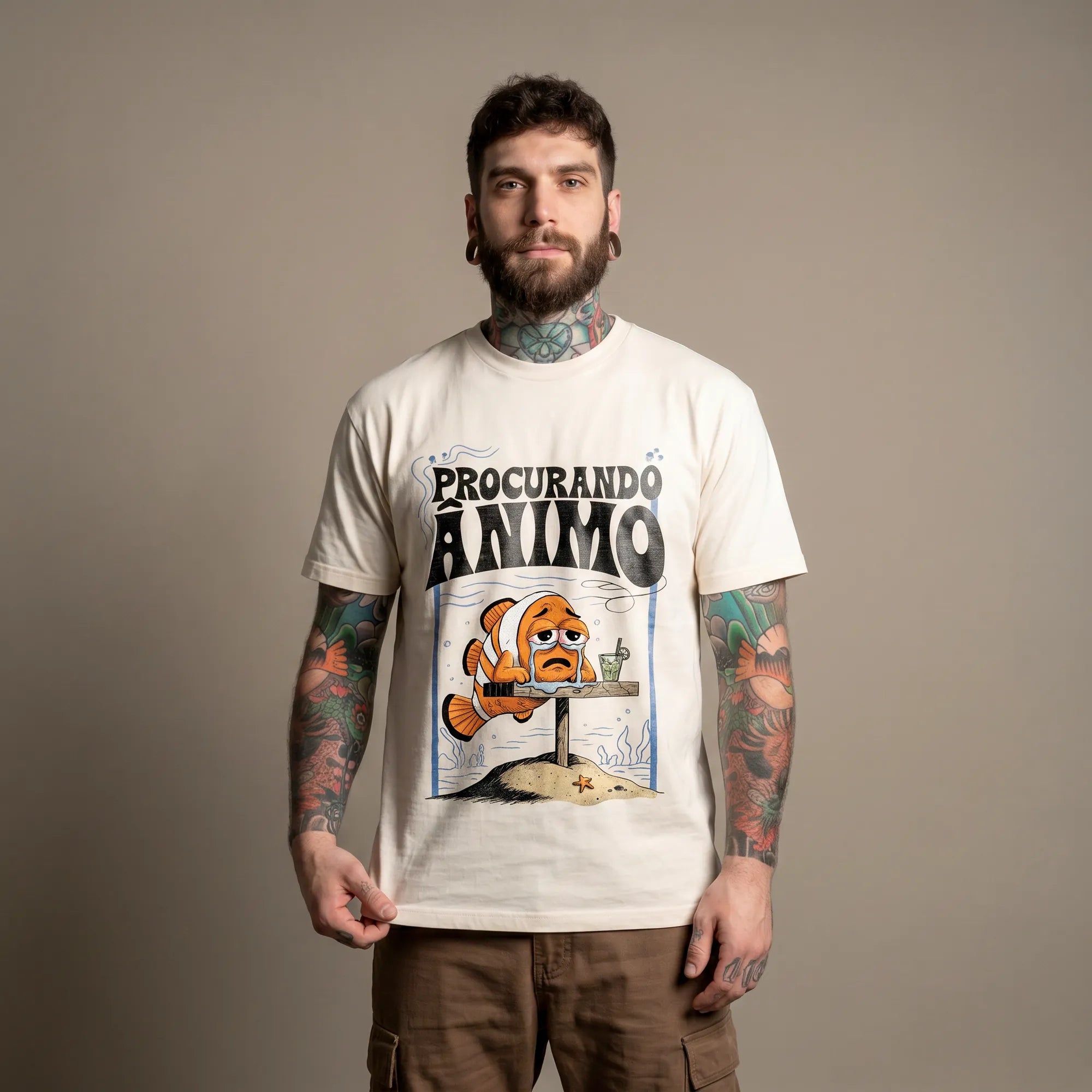Camiseta Basica Procurando Animo Masculina Off-White 06