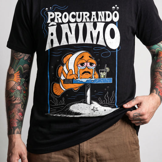 Camiseta Basica Procurando Animo Masculina Preto 01