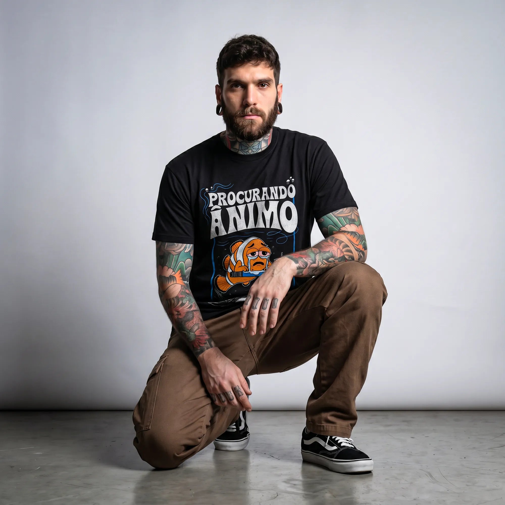 Camiseta Basica Procurando Animo Masculina Preto 02