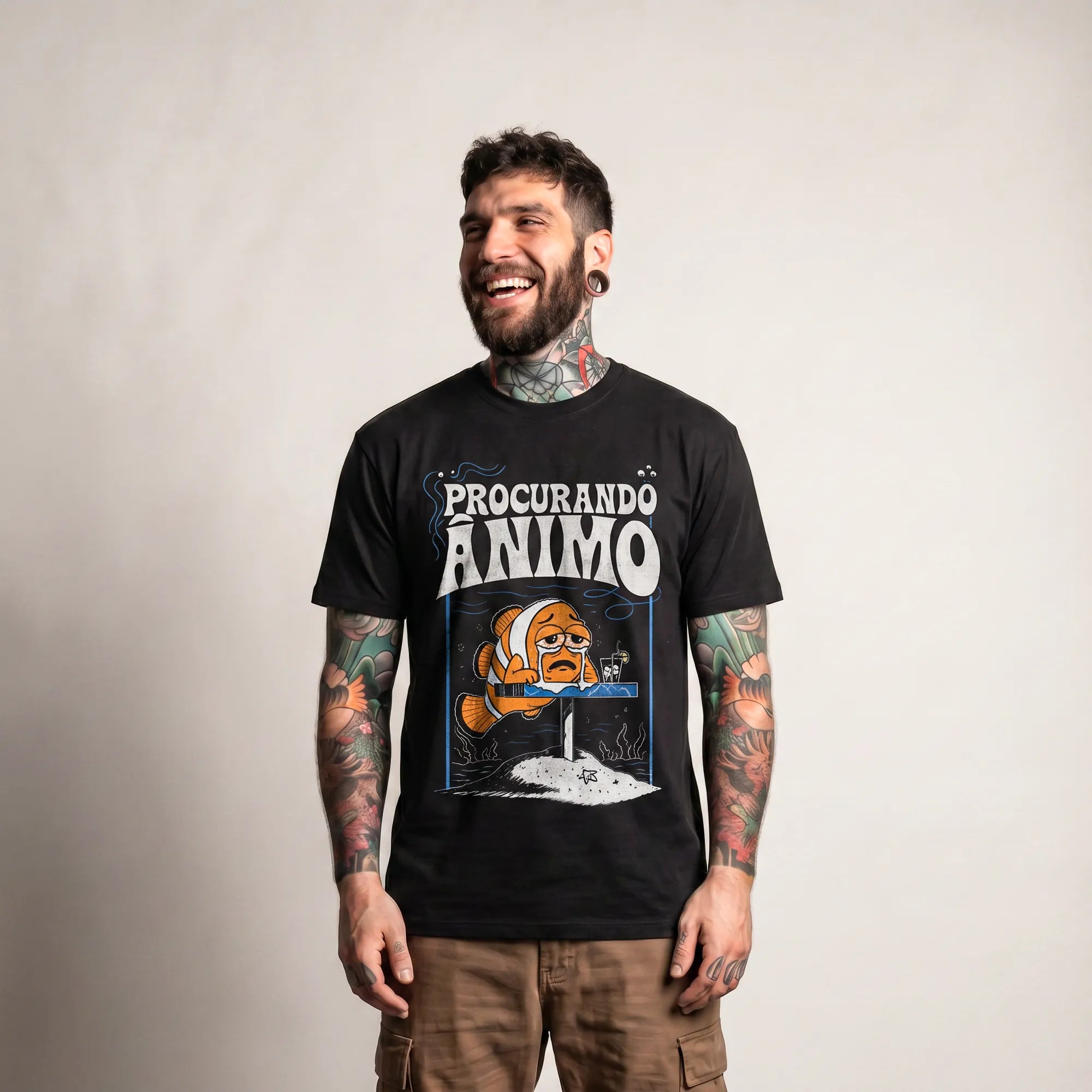 Camiseta Basica Procurando Animo Masculina Preto 04