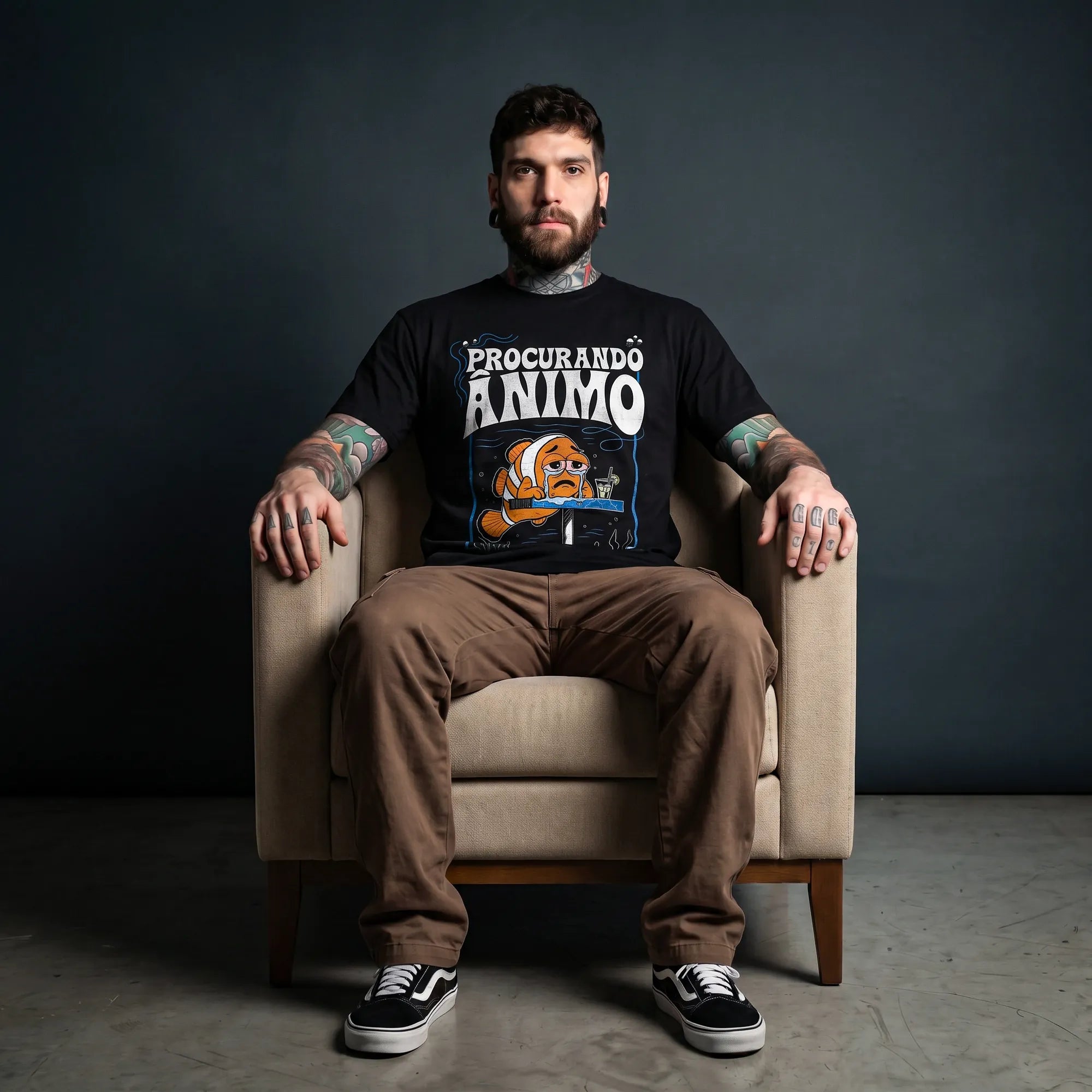 Camiseta Basica Procurando Animo Masculina Preto 05