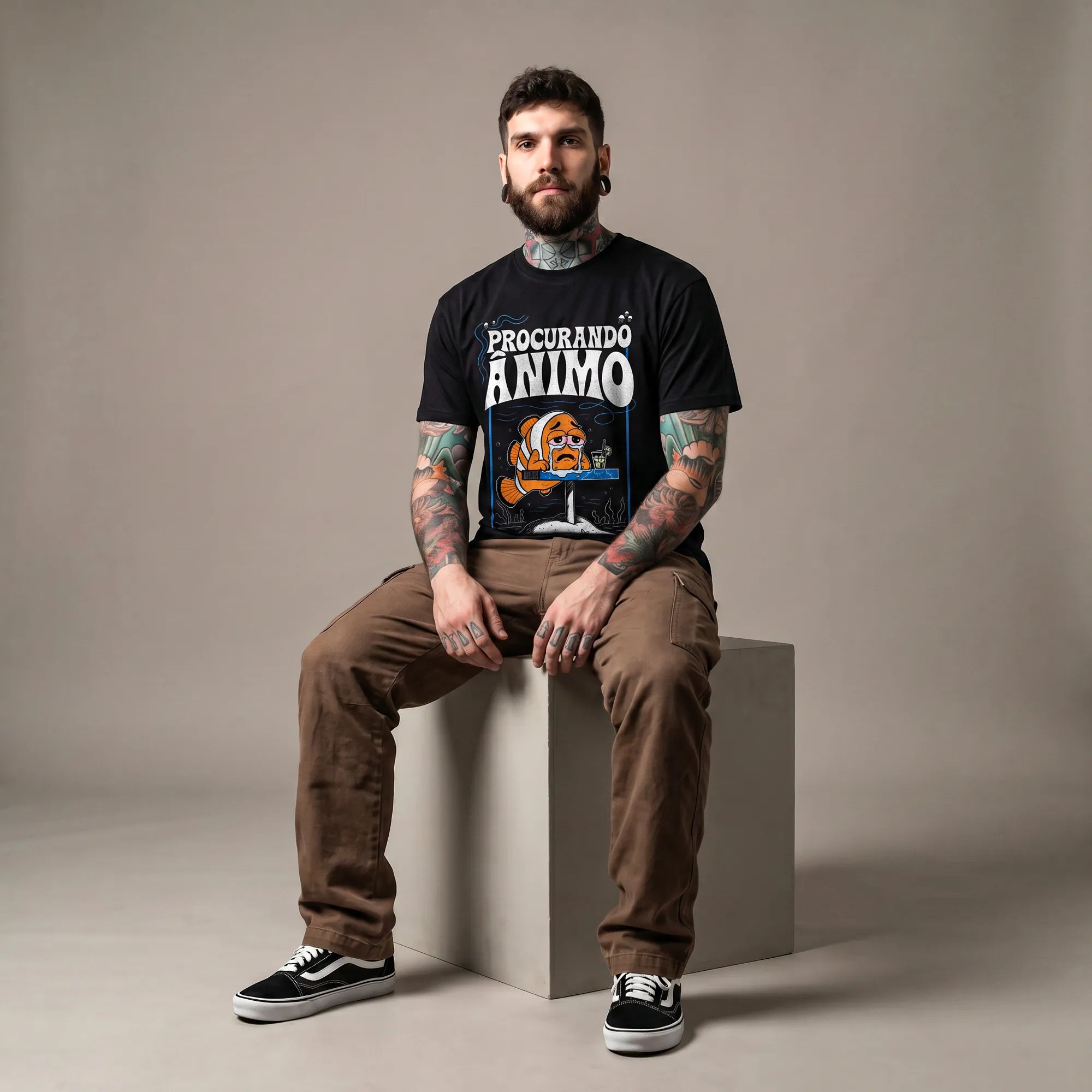 Camiseta Basica Procurando Animo Masculina Preto 06