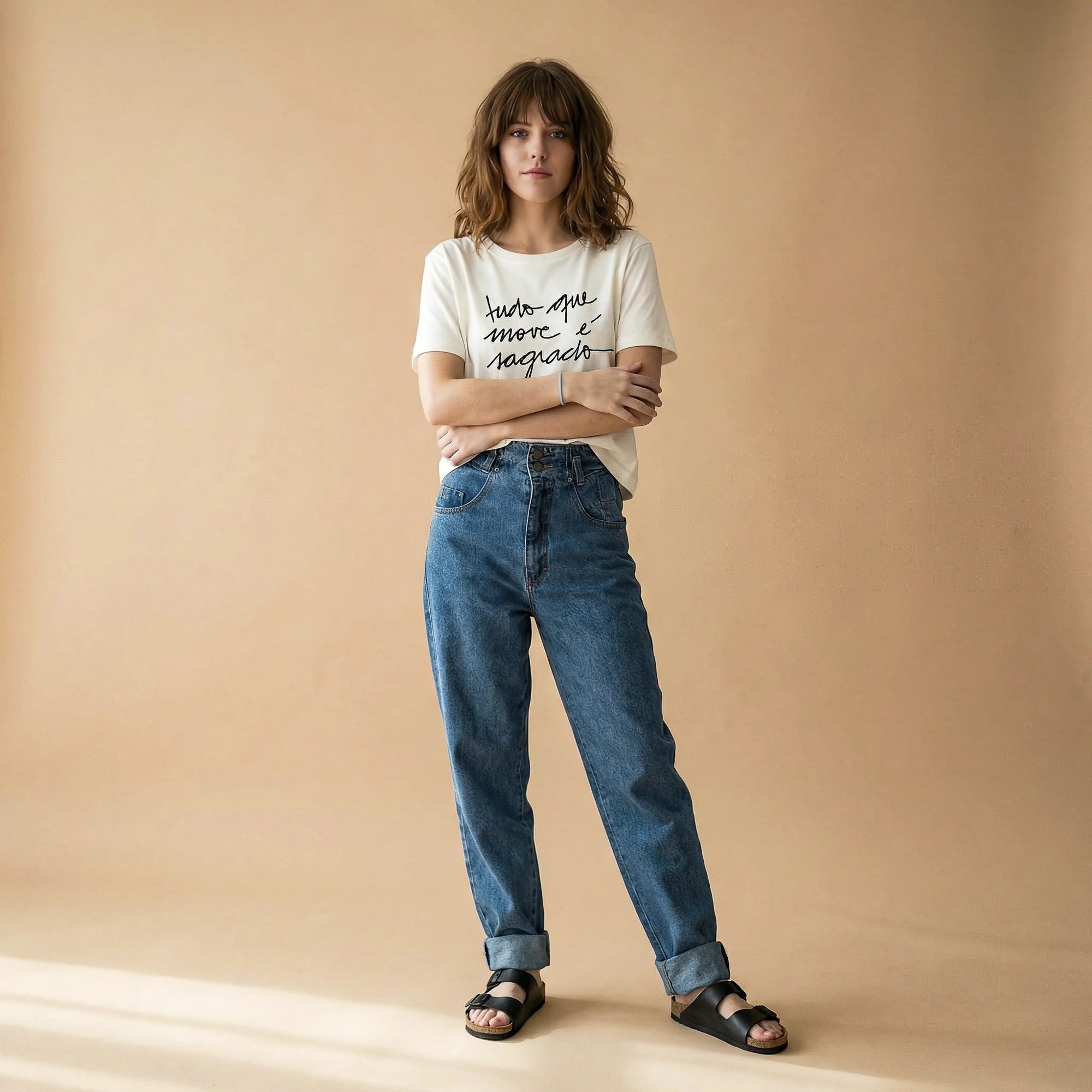 Camiseta Basica tudomove Feminina Off-White