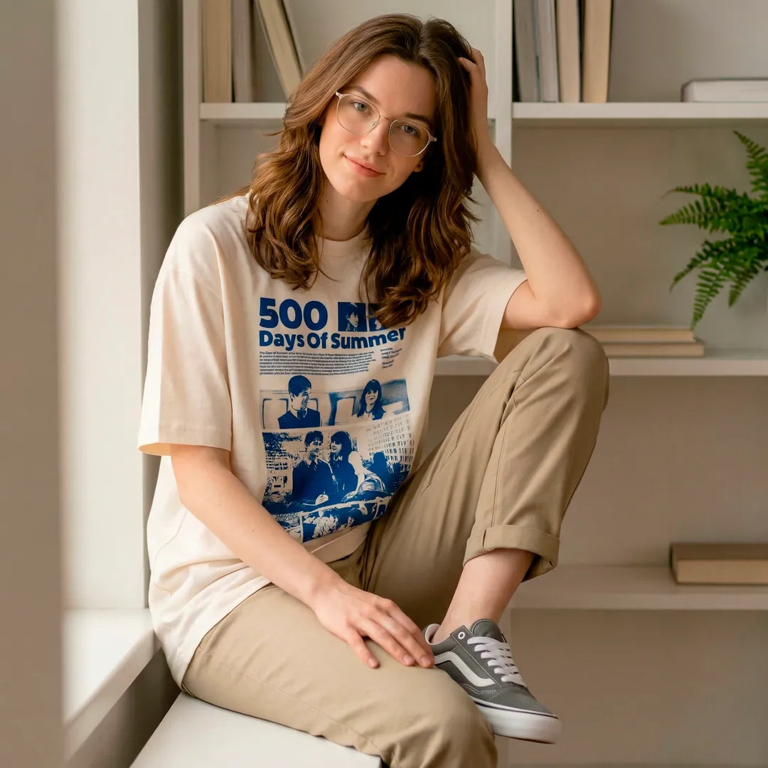 Camiseta Oversized 500 Days of Summer Feminina Off-White