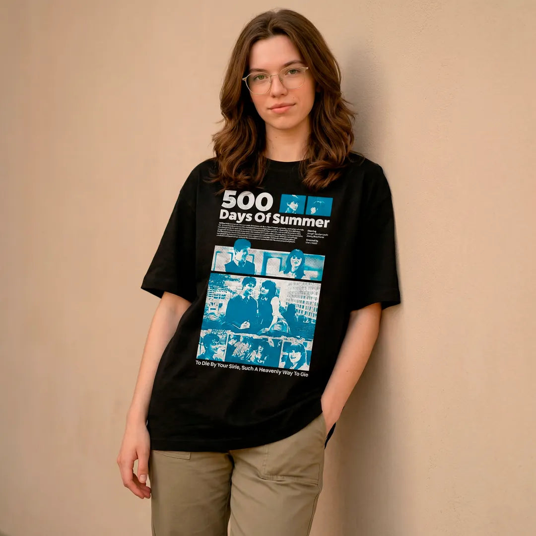 Camiseta Oversized 500 Days of Summer Feminina Preto
