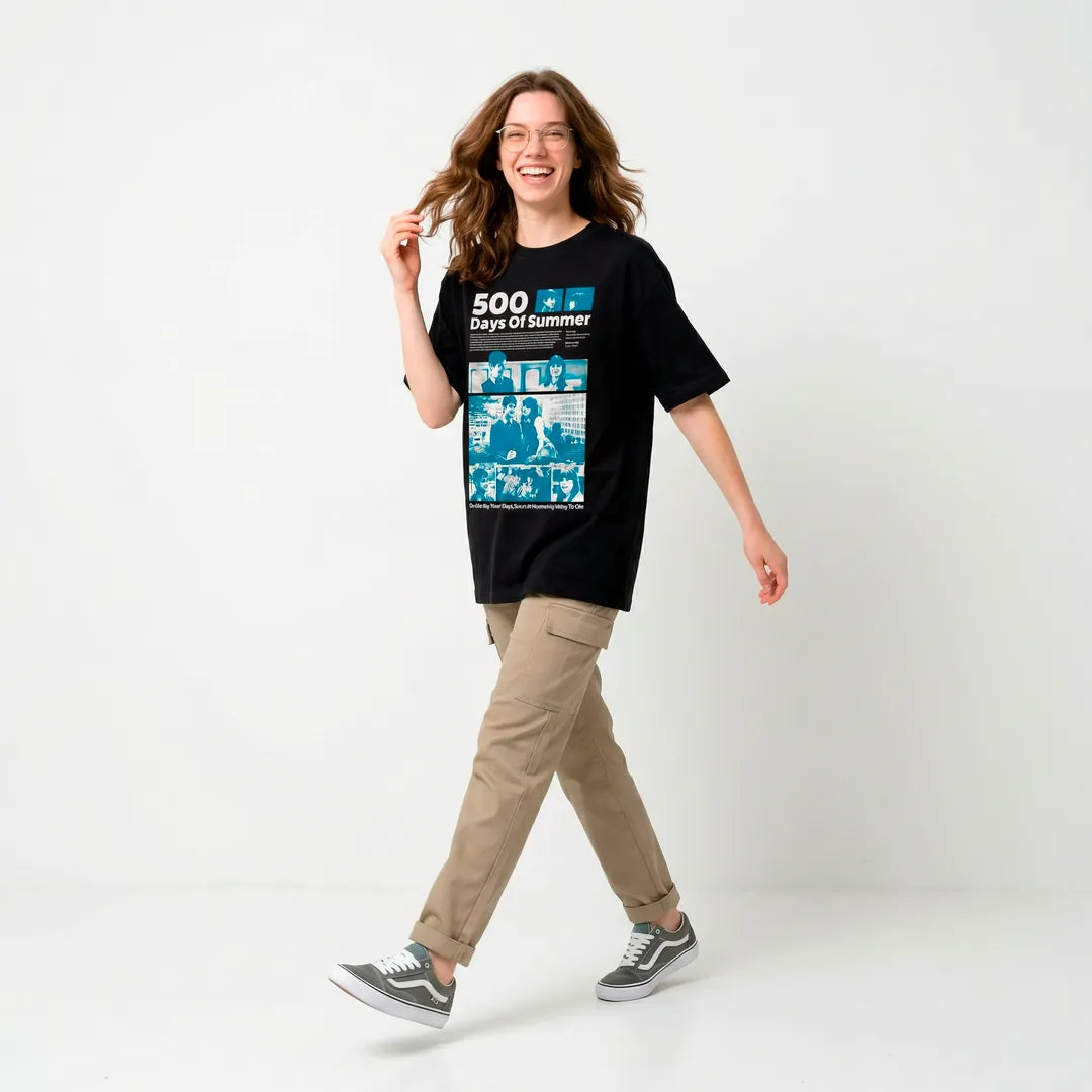 Camiseta Oversized 500 Days of Summer Feminina Preto
