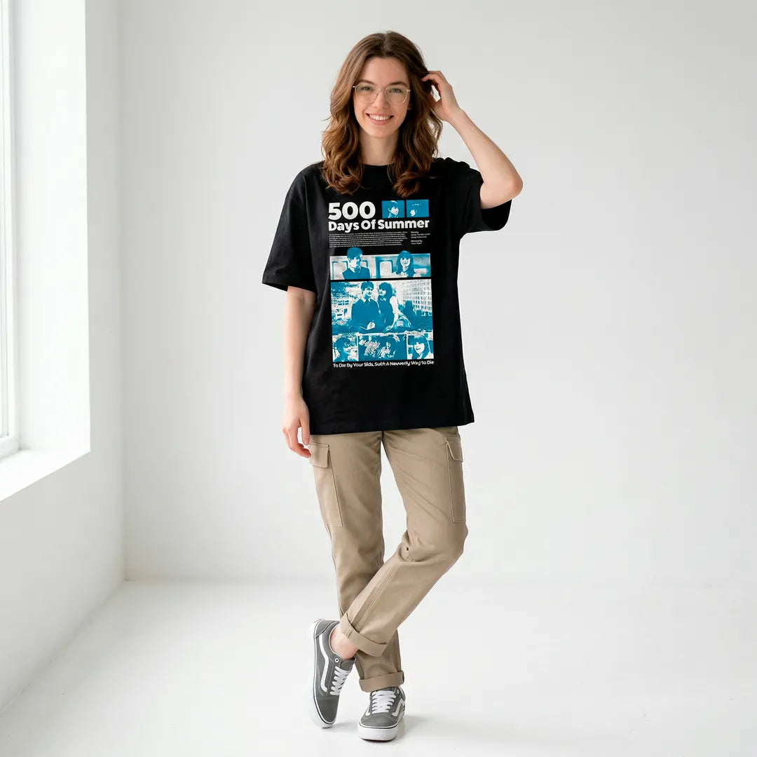 Camiseta Oversized 500 Days of Summer Feminina Preto