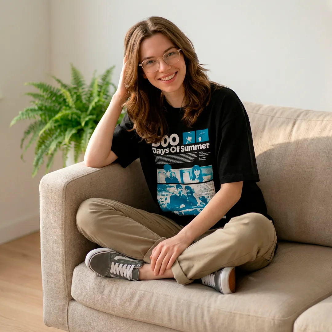 Camiseta Oversized 500 Days of Summer Feminina Preto