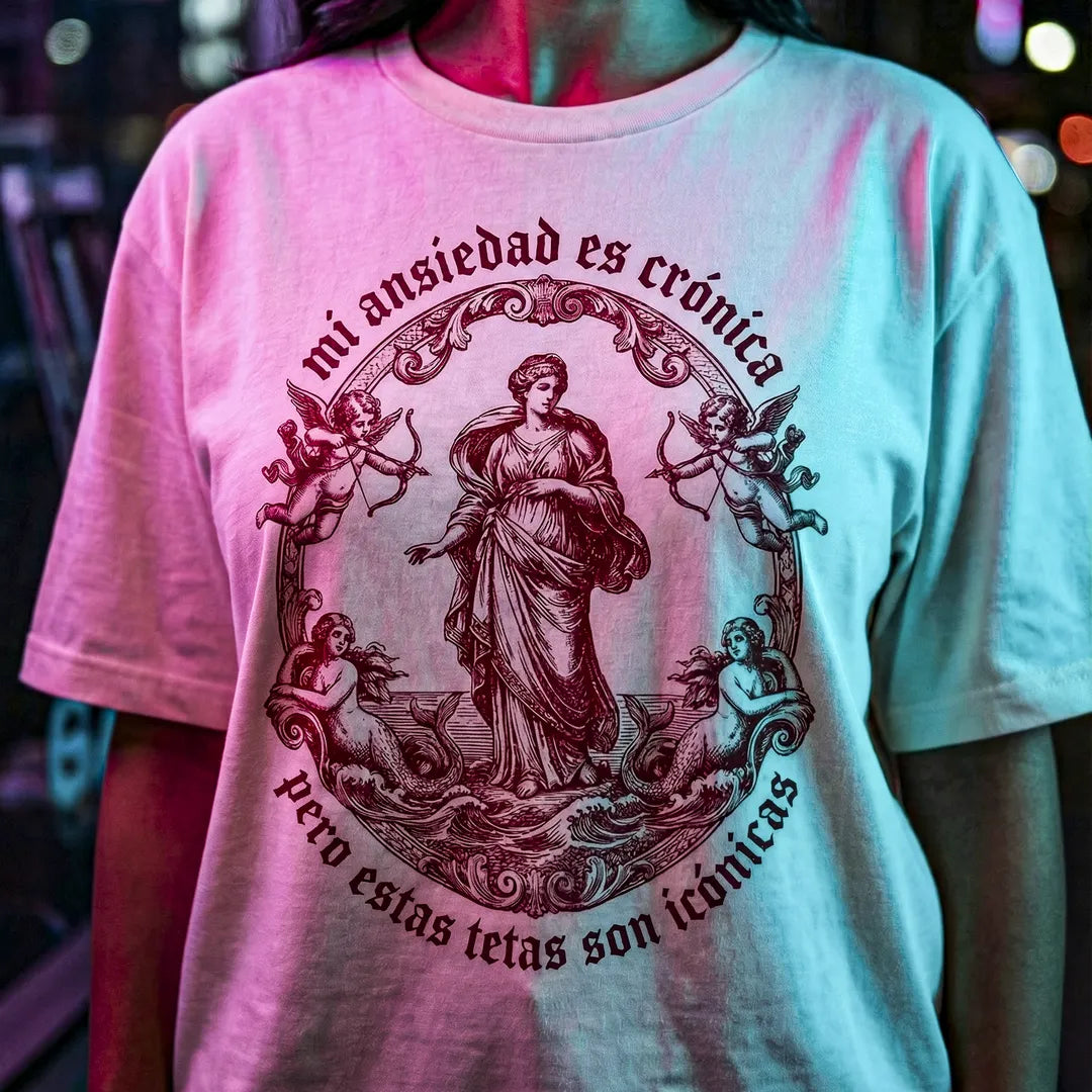 Camiseta Oversized Mi Ansiedad Es Crónica Feminina Off-White