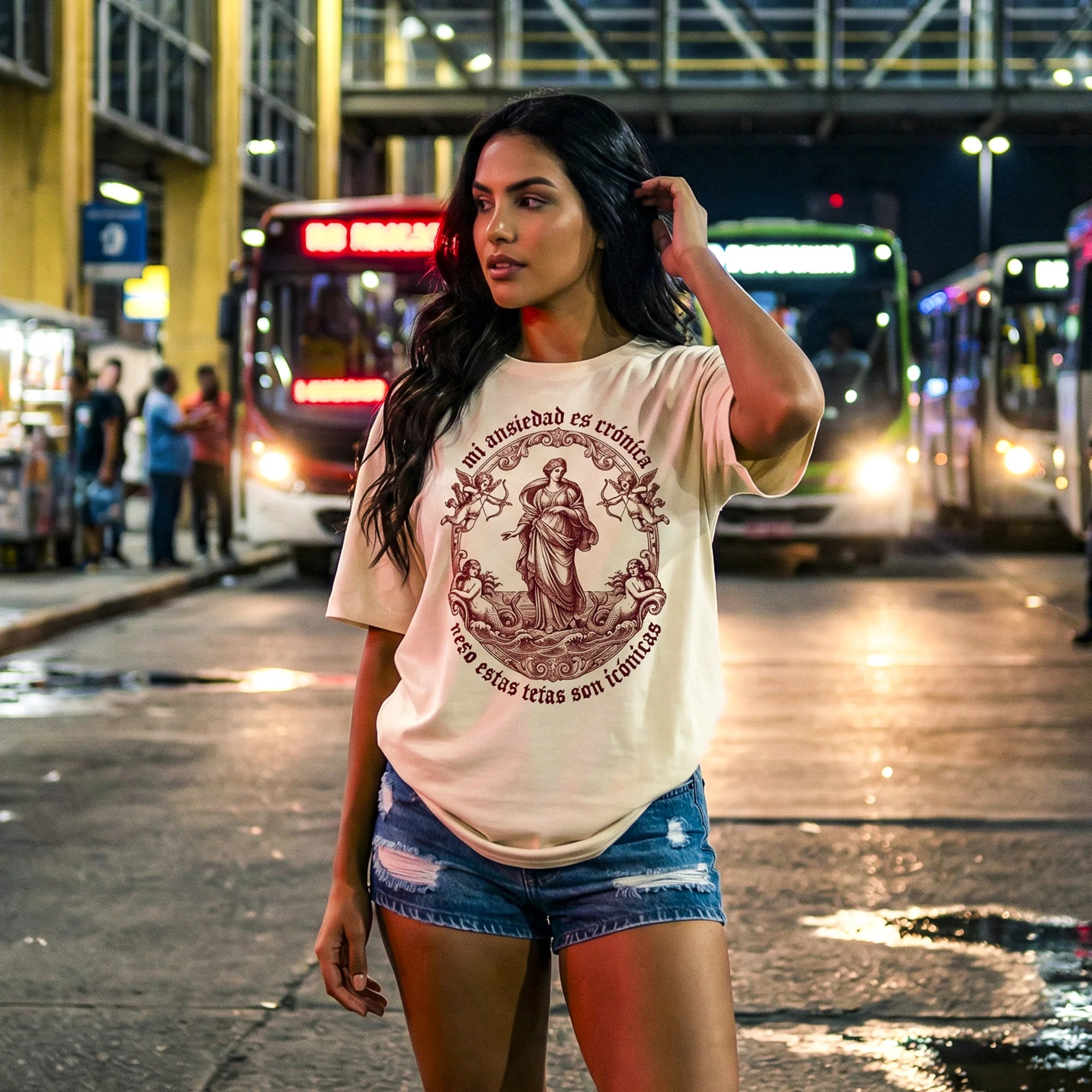 Camiseta Oversized ANSIEDAD Feminina Off-White