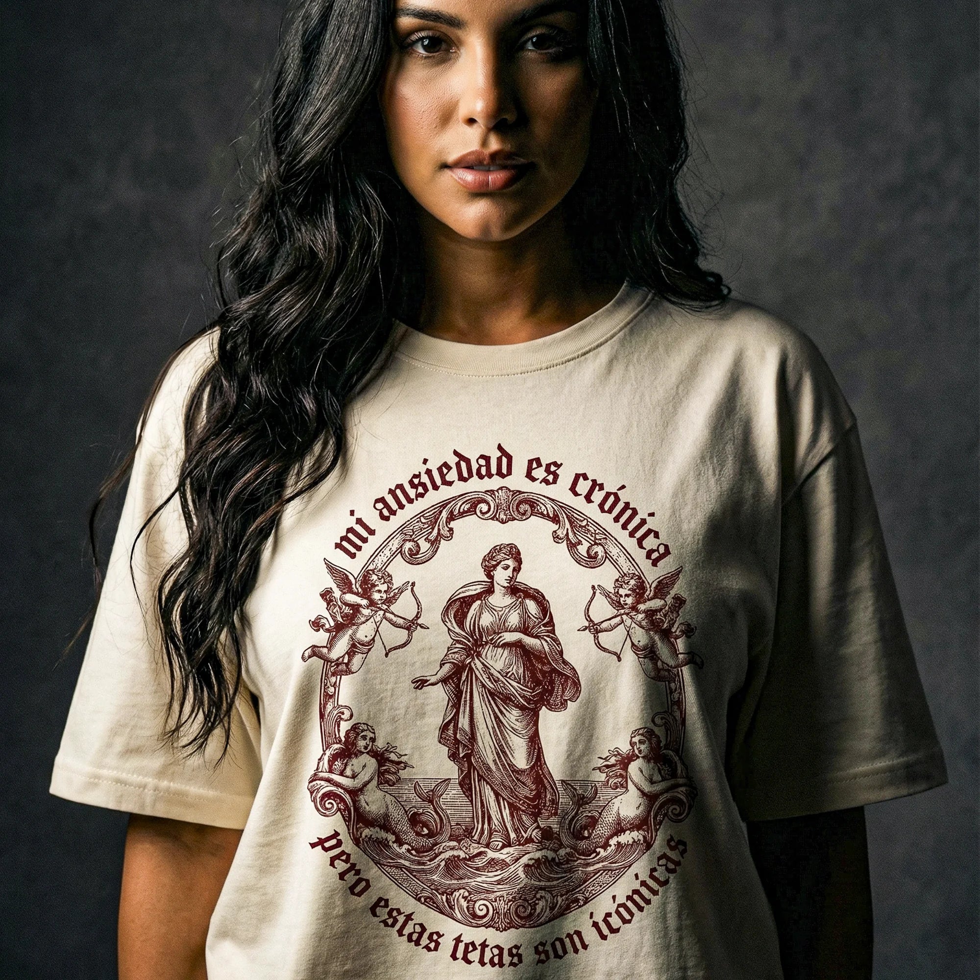 Camiseta Oversized ANSIEDAD Feminina Off-White