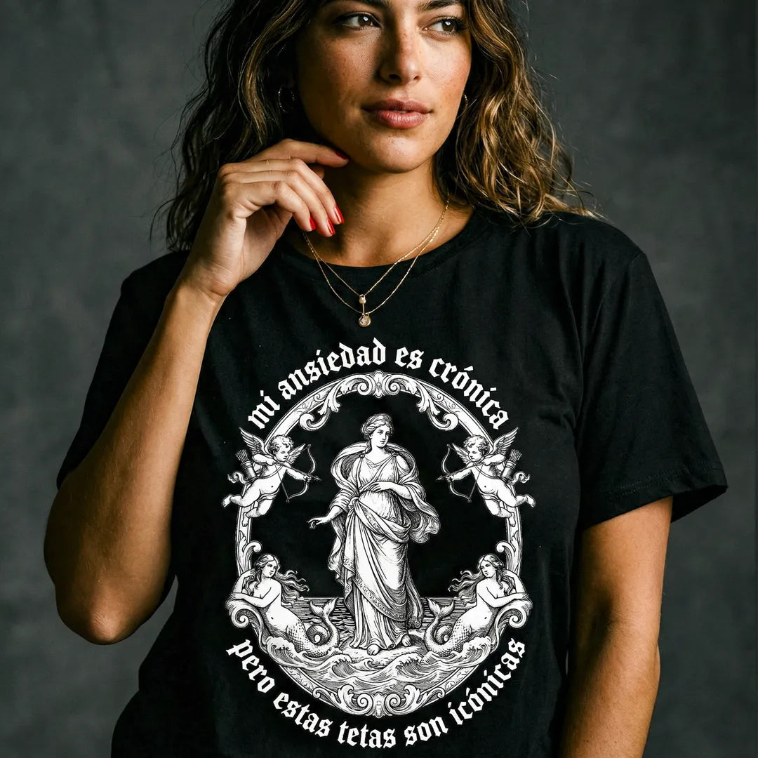 Camiseta Oversized Mi Ansiedad Es Crónica Feminina Preto