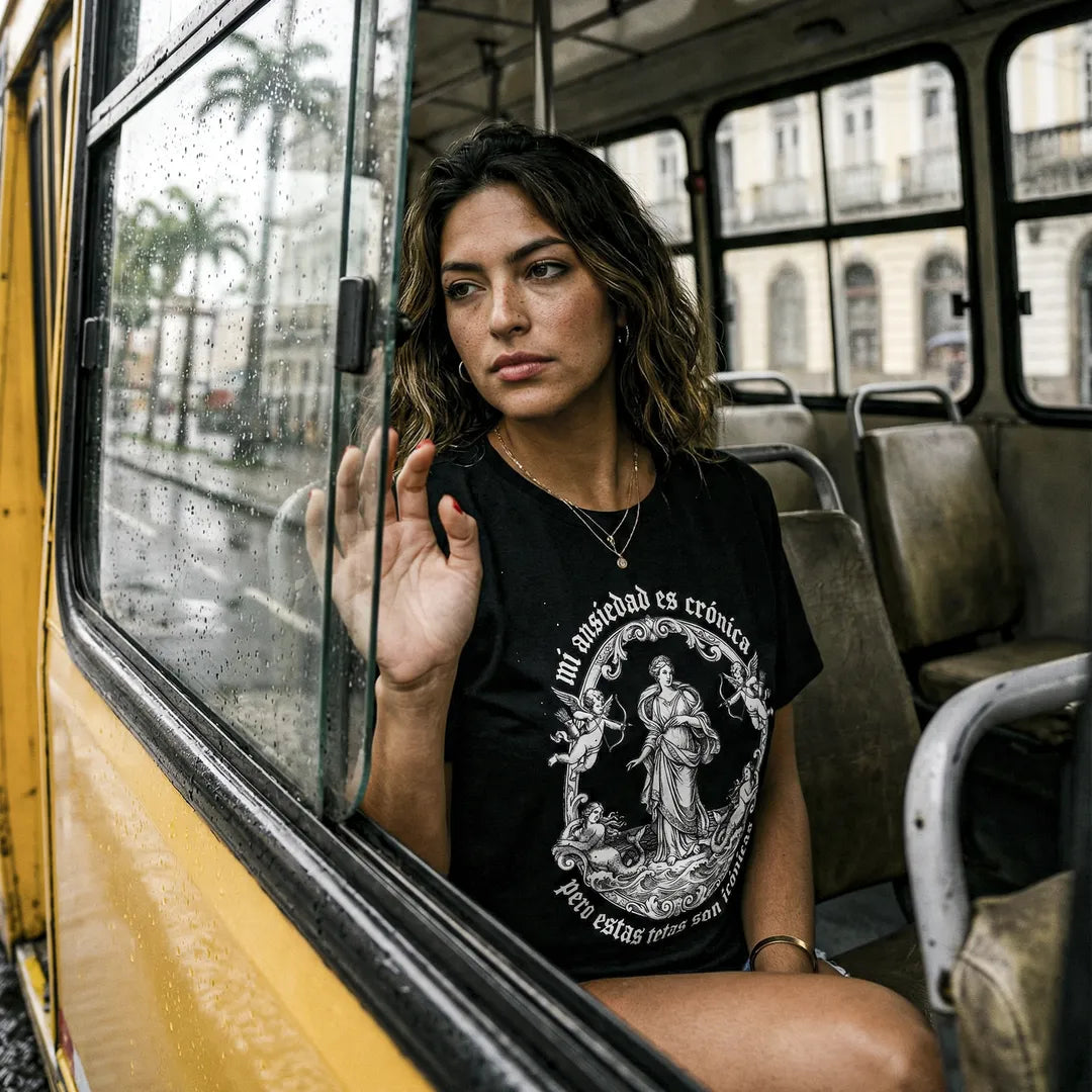 Camiseta Oversized Mi Ansiedad Es Crónica Feminina Preto