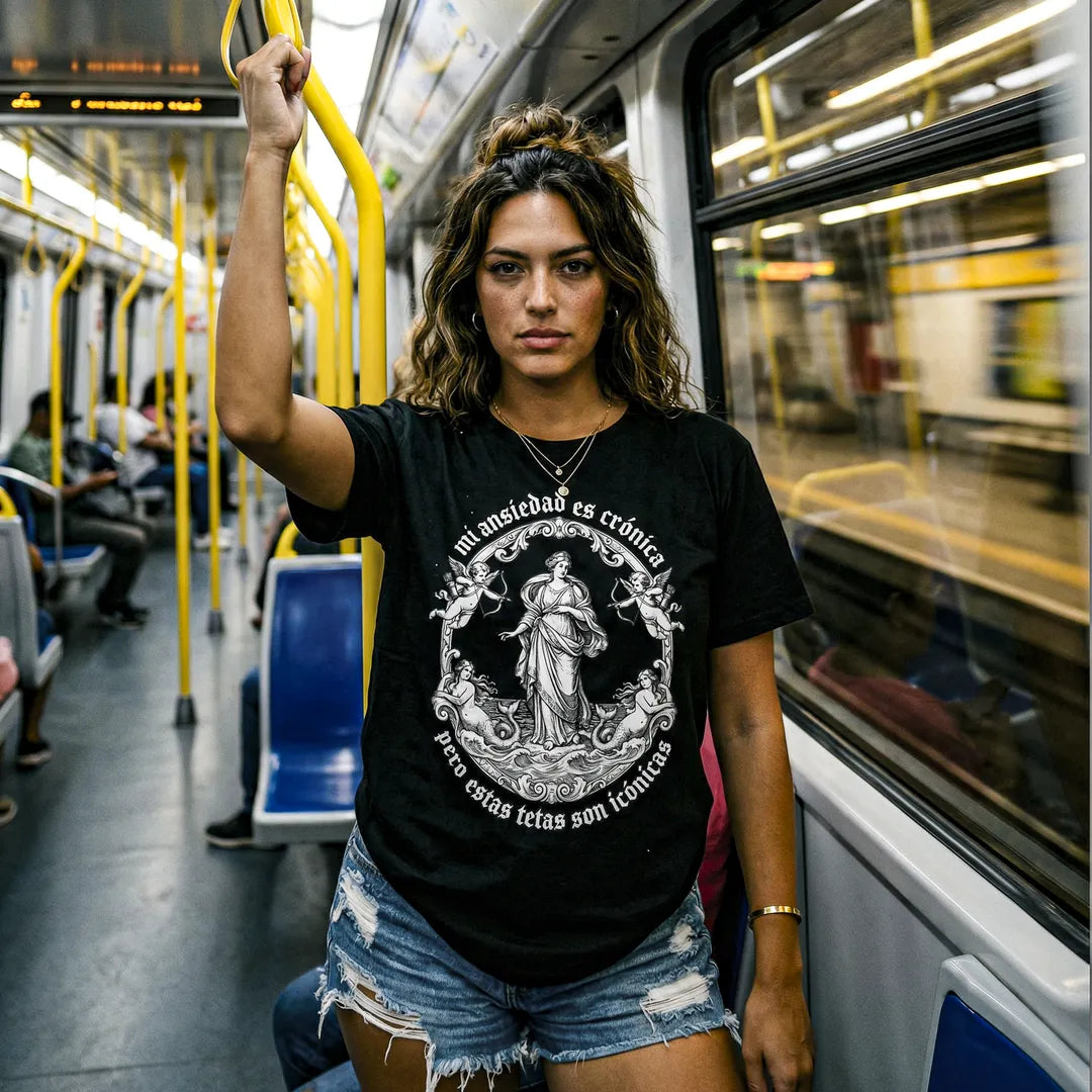 Camiseta Oversized Mi Ansiedad Es Crónica Feminina Preto