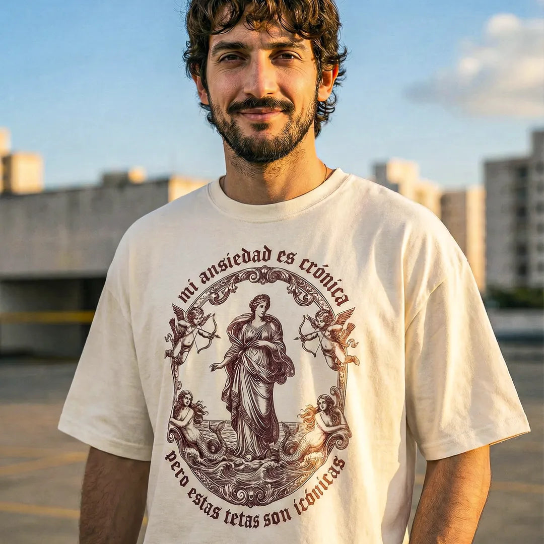 Camiseta Oversized Mi Ansiedad Es Crónica Masculina Off-White