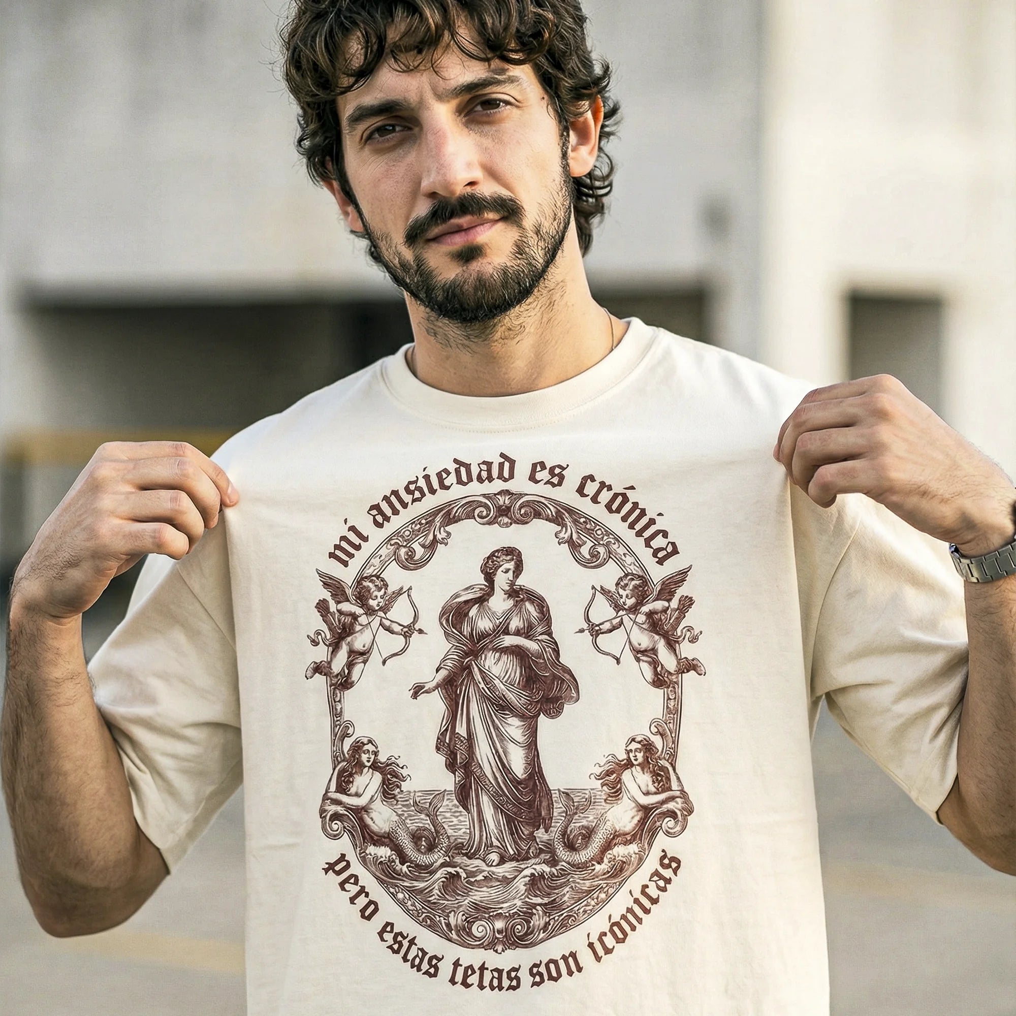 Camiseta Oversized ANSIEDAD Masculina Off-White