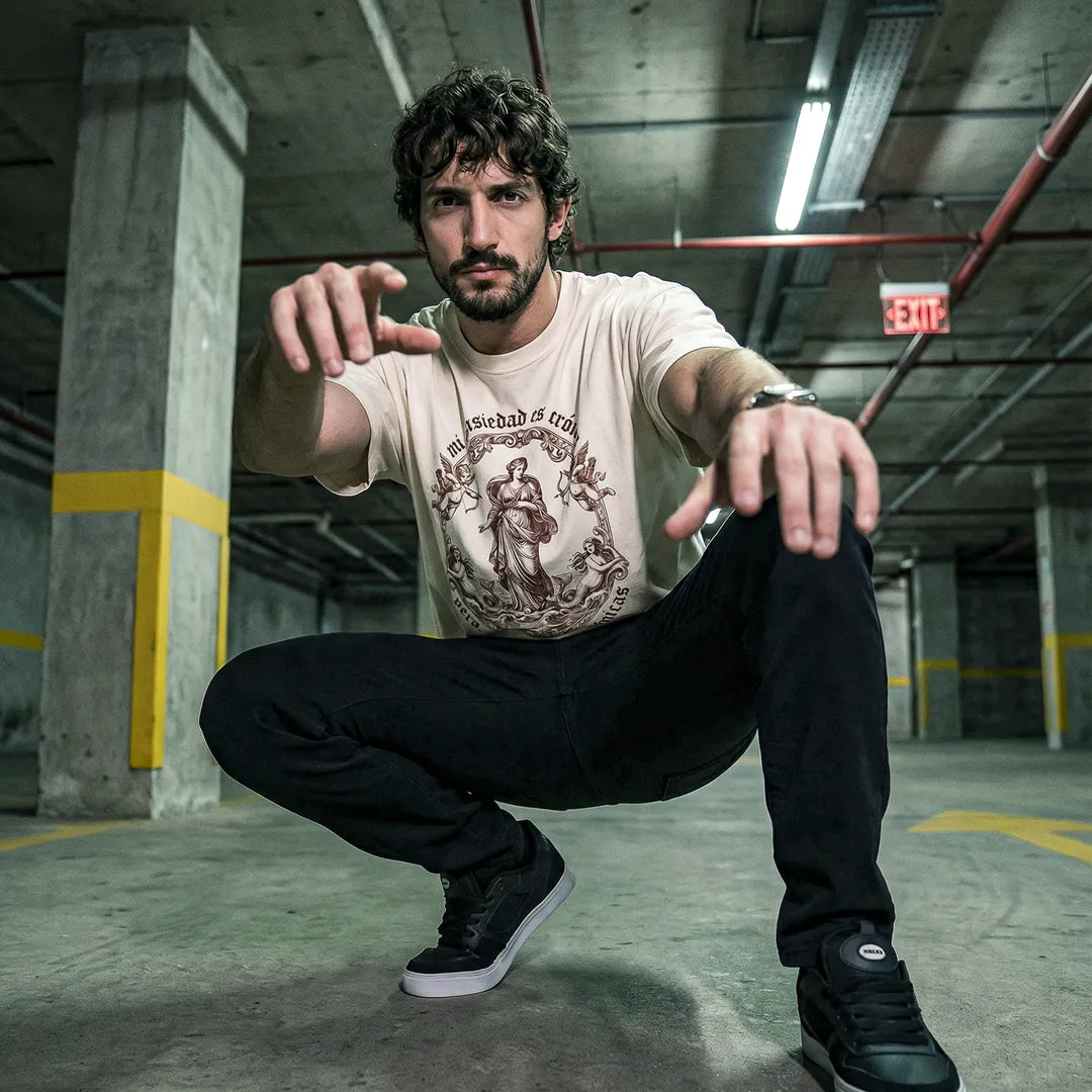 Camiseta Oversized Mi Ansiedad Es Crónica Masculina Off-White