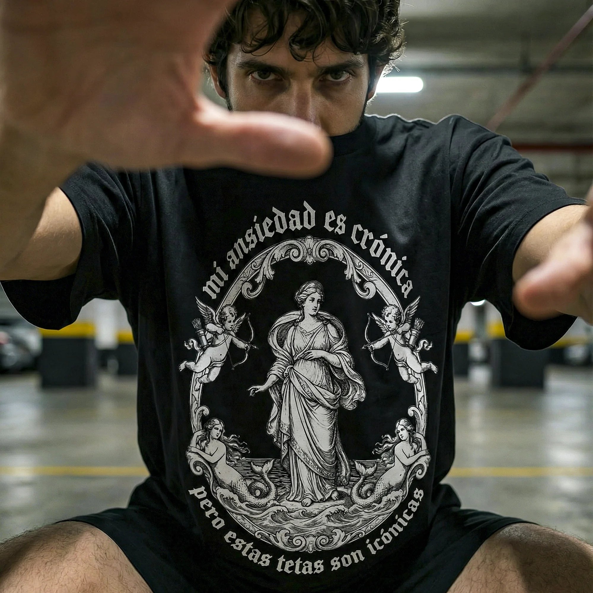 Camiseta Oversized ANSIEDAD Masculina Preto