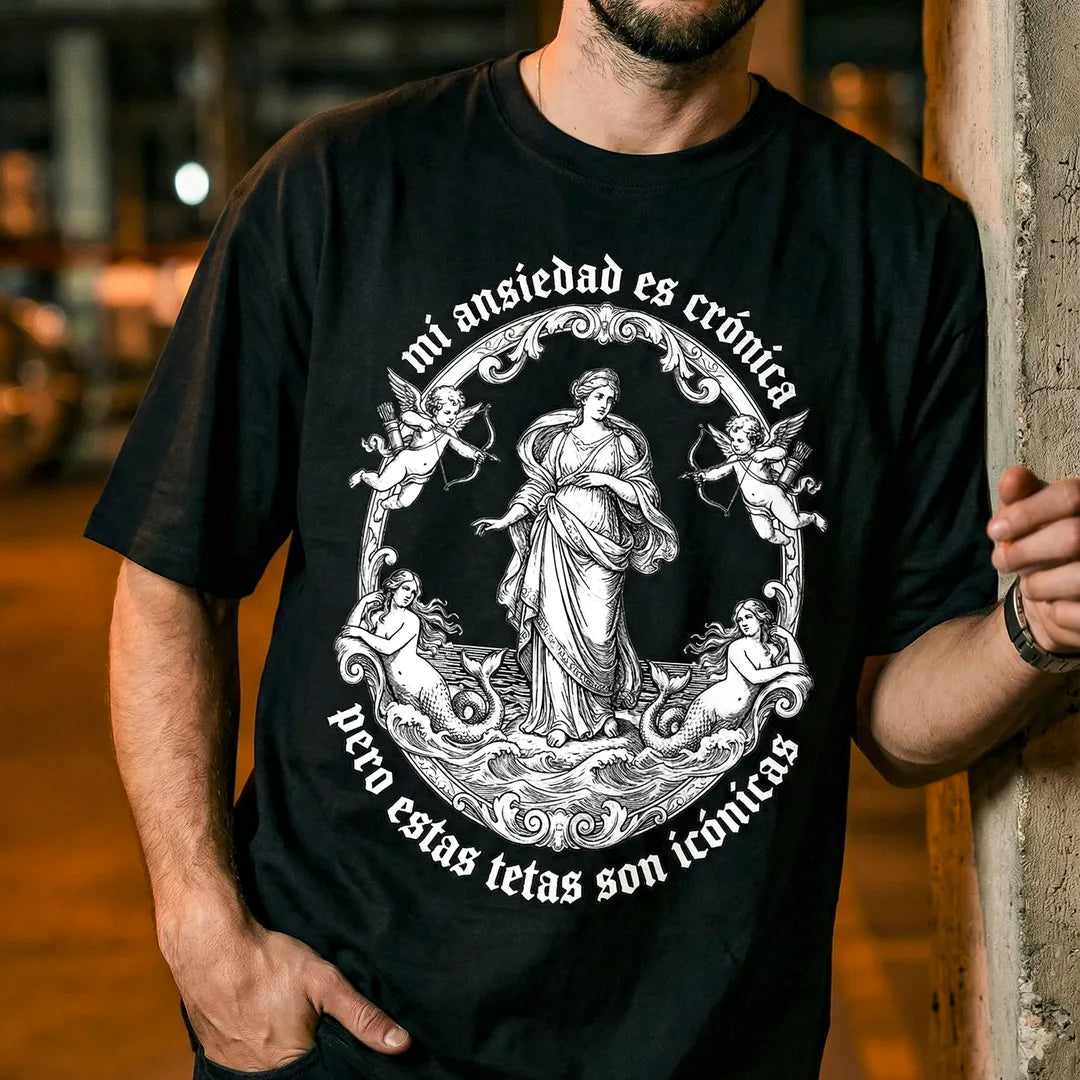 Camiseta Oversized Mi Ansiedad Es Crónica Masculina Preto
