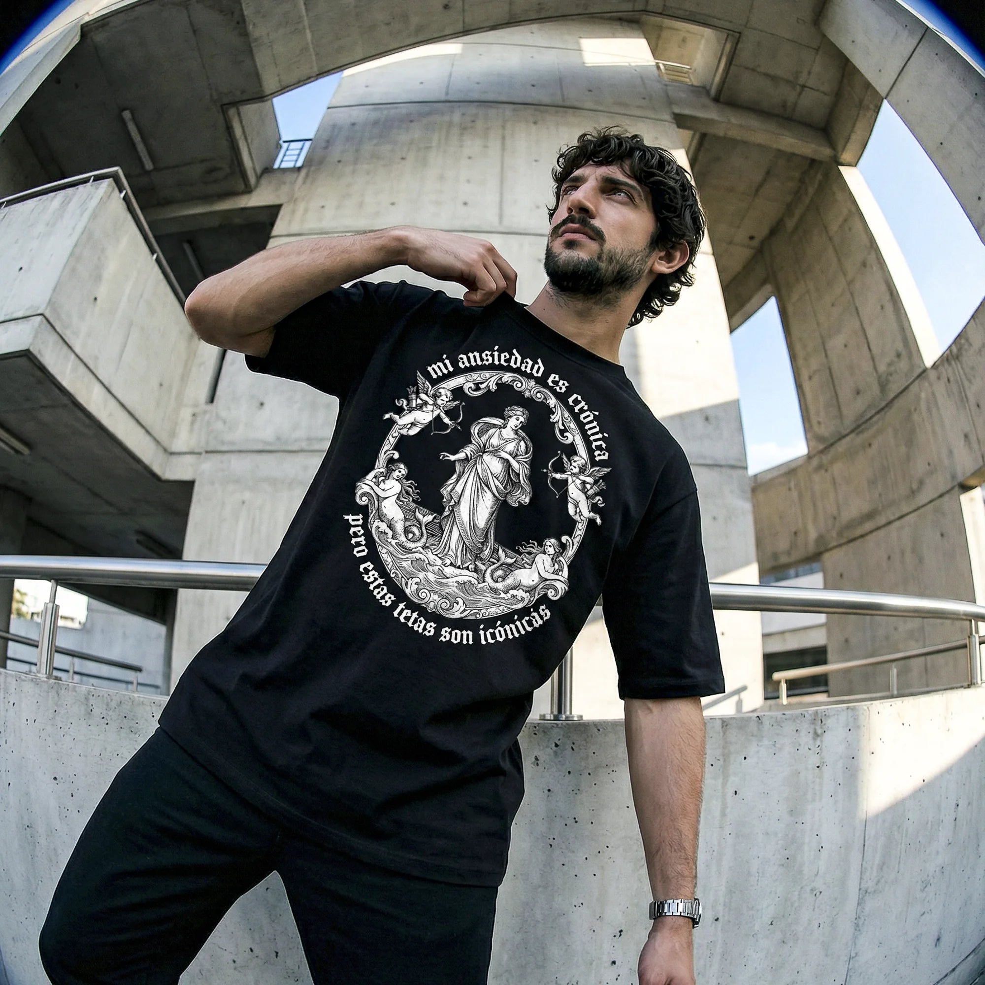 Camiseta Oversized ANSIEDAD Masculina Preto